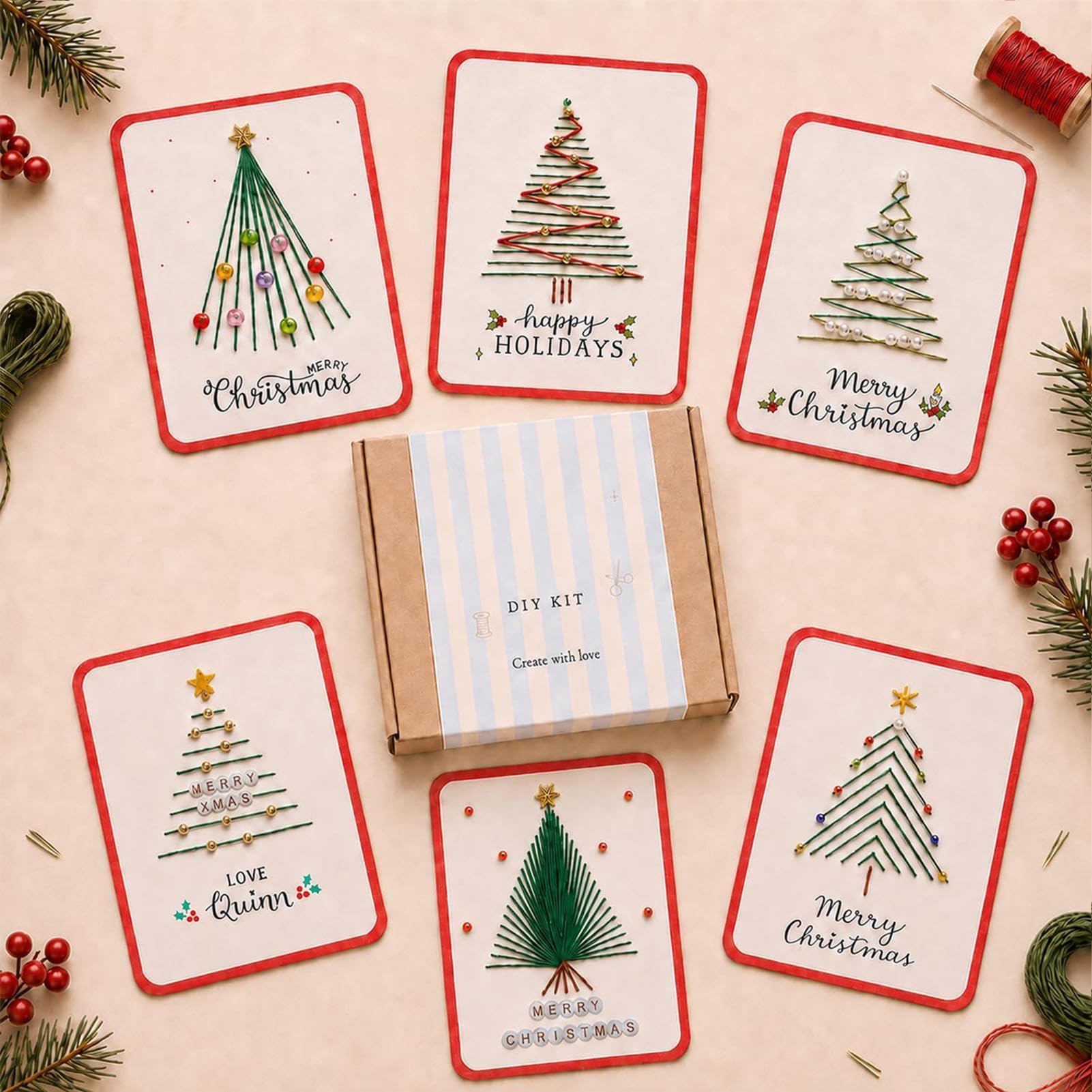 Merry Christmas DIY Kit, 6PCS Stitched Christmas Card Making Kit