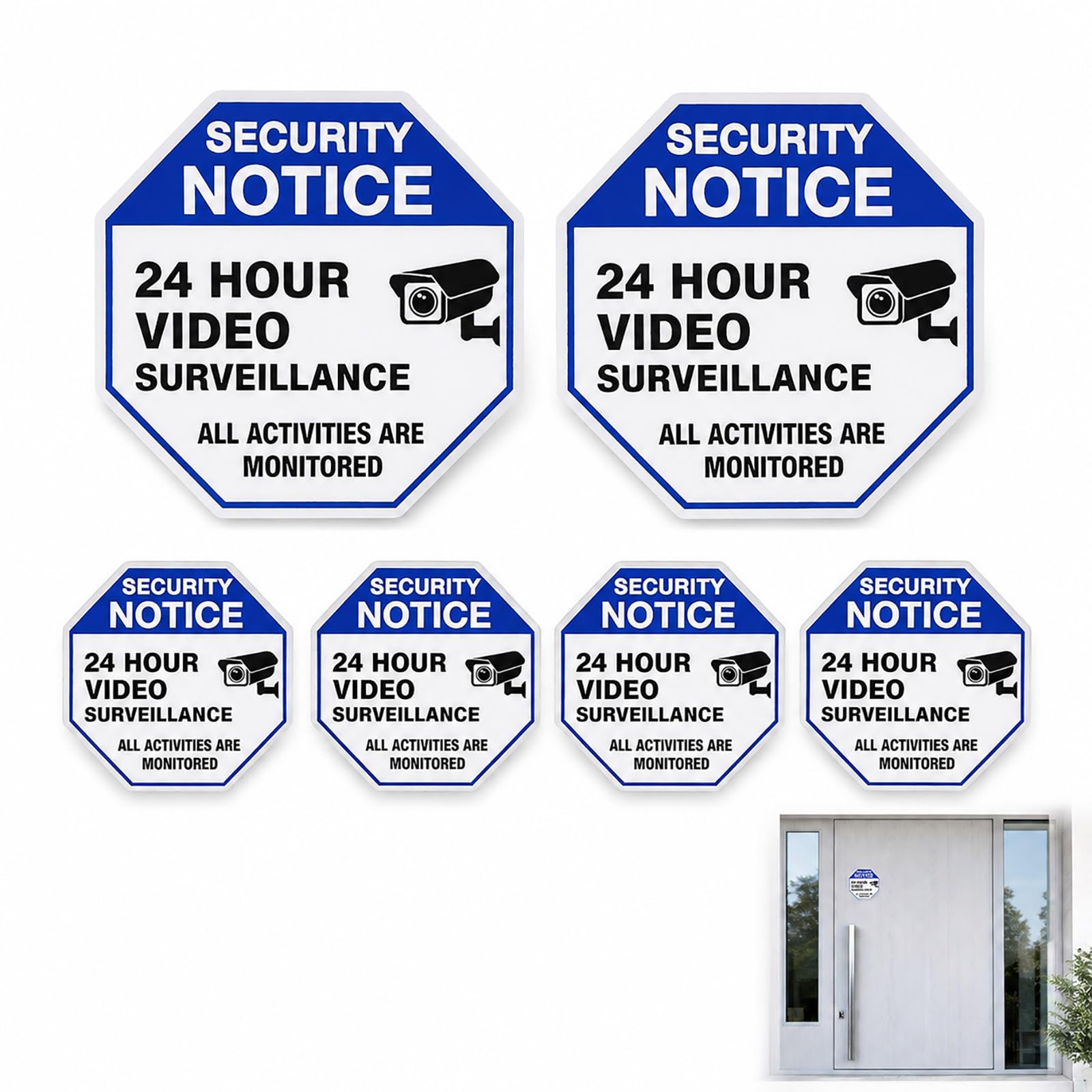Vastitude 6Pcs Weatherproof Video Surveillance Stickers Indoor Outdoor