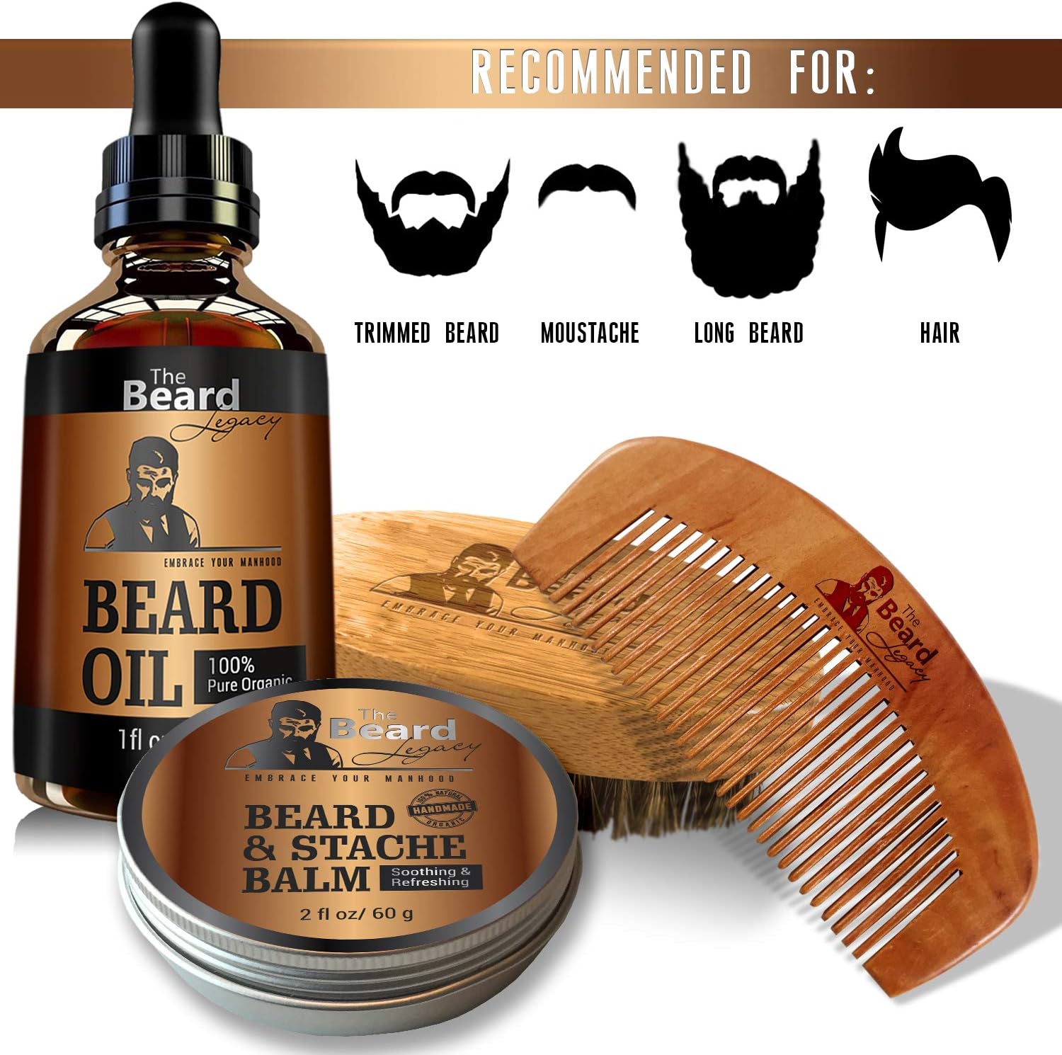 ZEROPEST THEMONG Beard Grooming for Men Care - Beard Brush, Beard Comb, Unscented Beard Oil Leave-in Conditioner, Mustache & Beard Balm Butter Wax, Shaping & Growth Gift Set