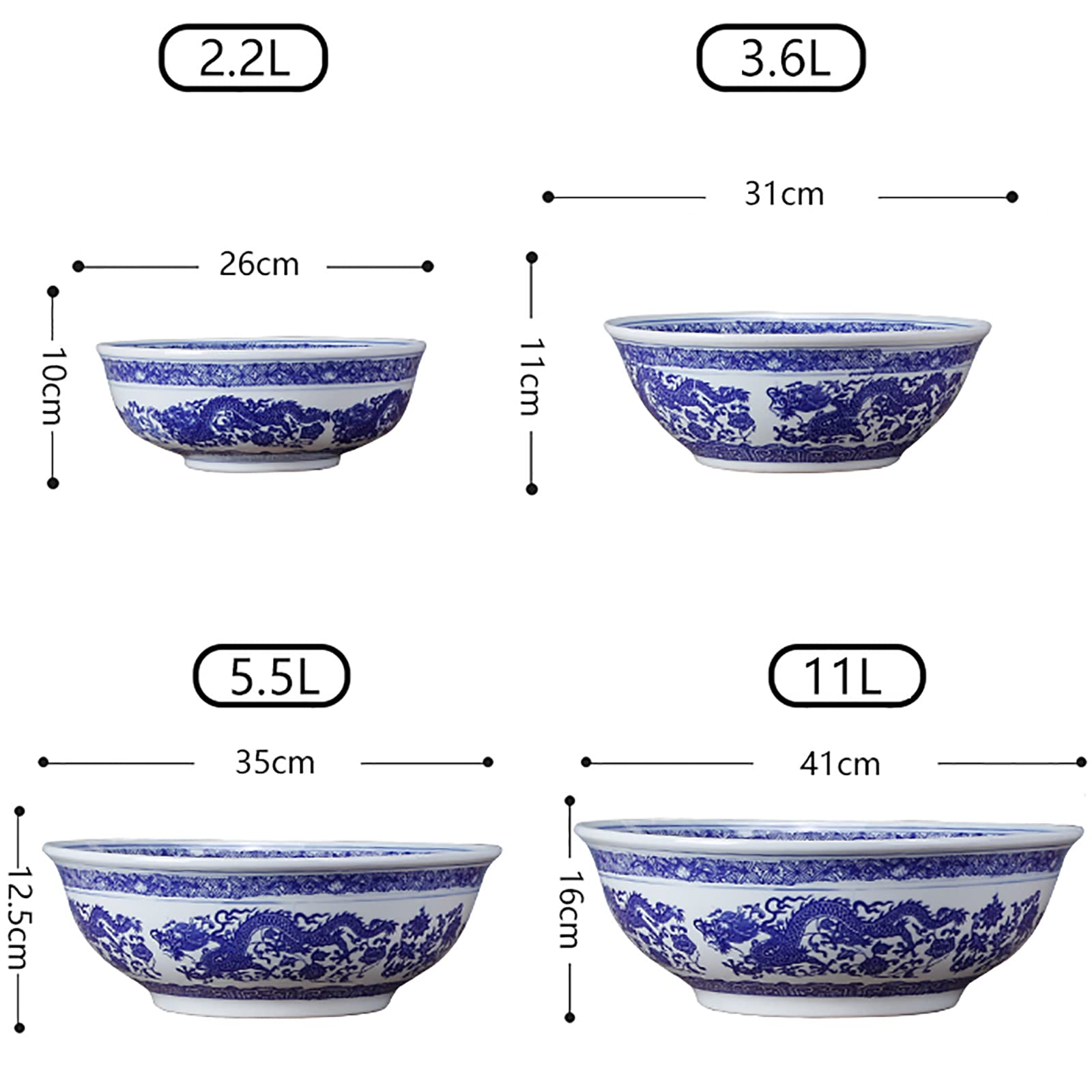 Umywalka orientalna z motywem niebiesko-białej porcelany, duże miski do serwowania, miski na sałatki, miski na owoce/749