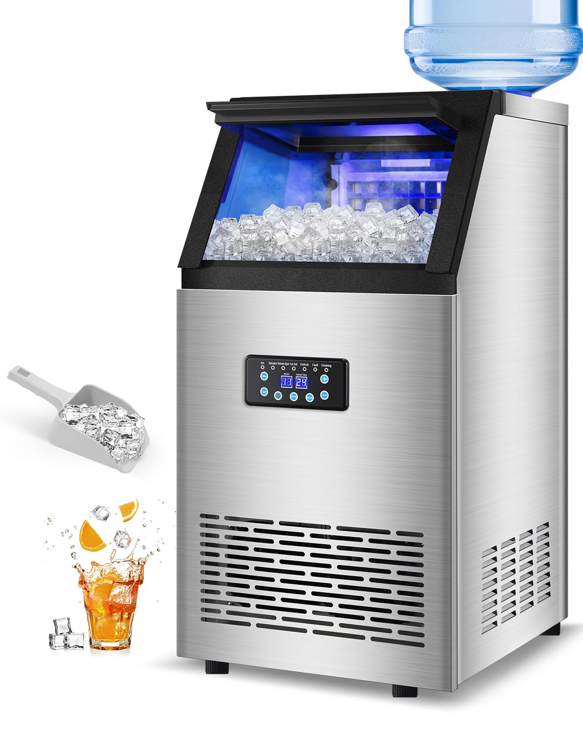 15" Wide Commercial Ice Maker Machine 120lbs/24h - 40pcs Ice Cubes Per Cycle, With 30lbs Storage Bin Undercounter/Freestanding Ice Cube Maker For Home Bars And Outdoors, Self-Cleaning Ice Machine on Fridge.com - View 1