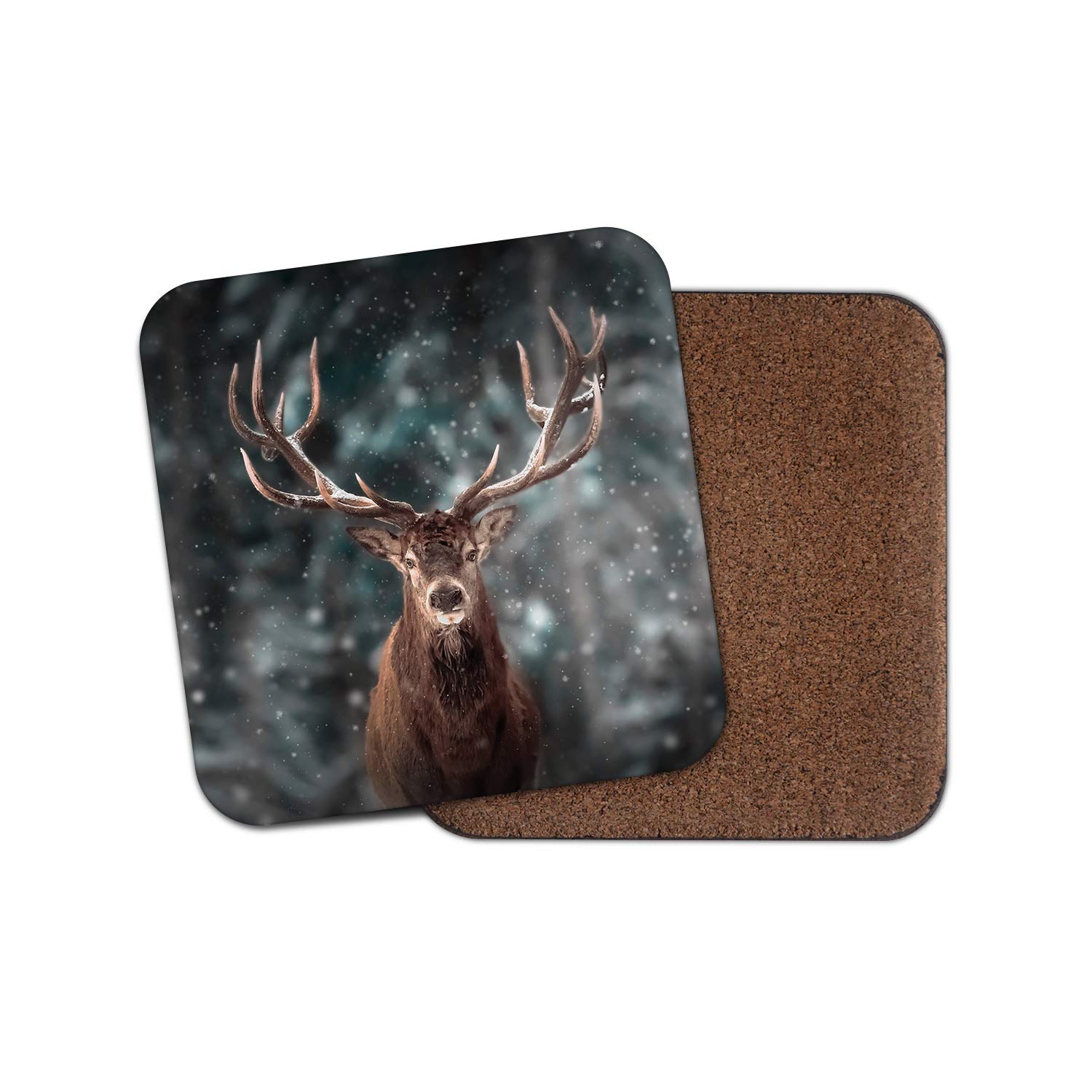Destinationvinyl Multicolor 1 X Majestic Stag Coaster - Deer Winter Wild Animal Forest Antlers Dad #15336