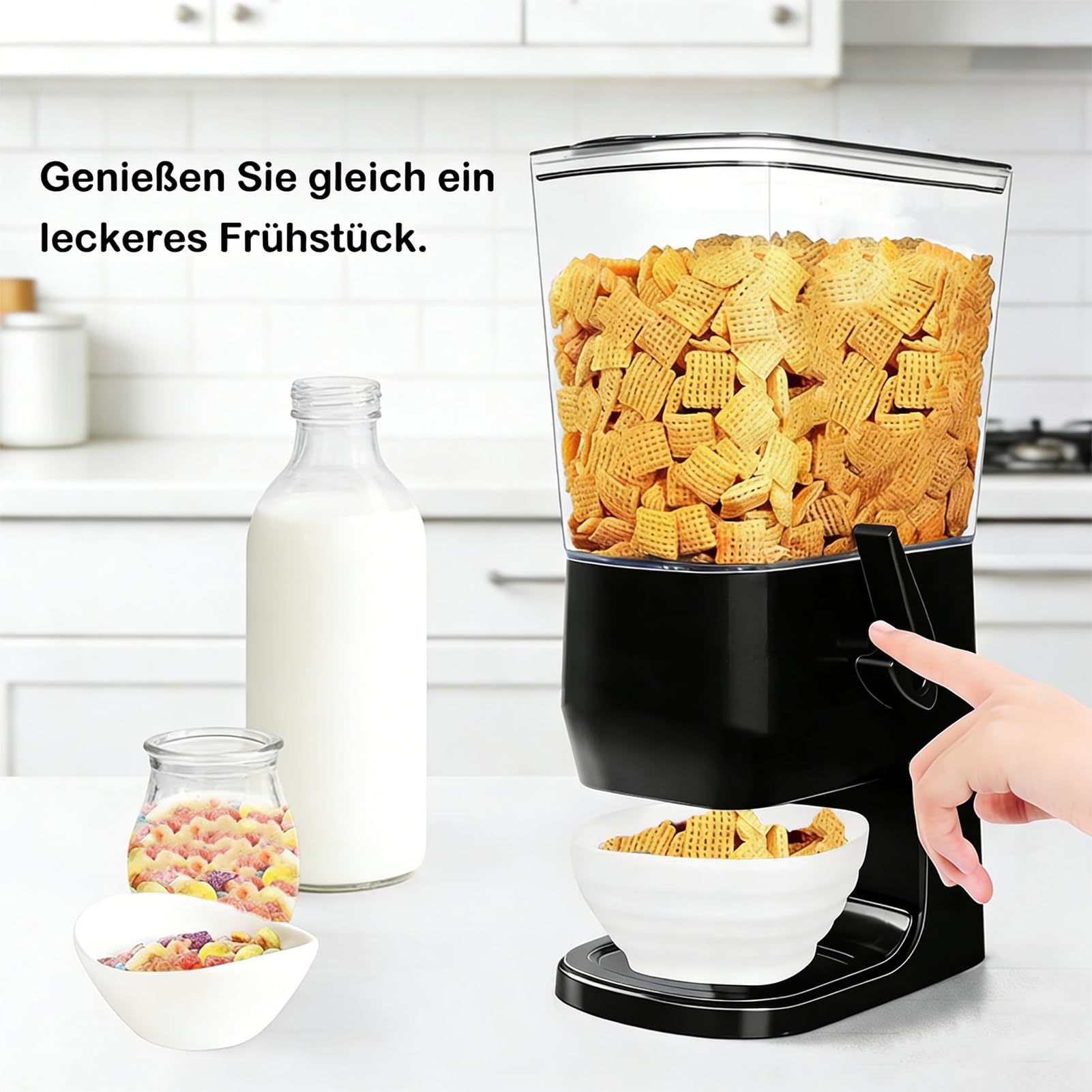 Müslispender, Lebensmittelspender 3.2 L Cereal Dispenser & Cornflakes Spender Zerkleinert Keine Cerealien Exportdesign,für Getreide, Nüsse, Kaffeebohnen, Granola und Süßigkeiten (Schwarz)