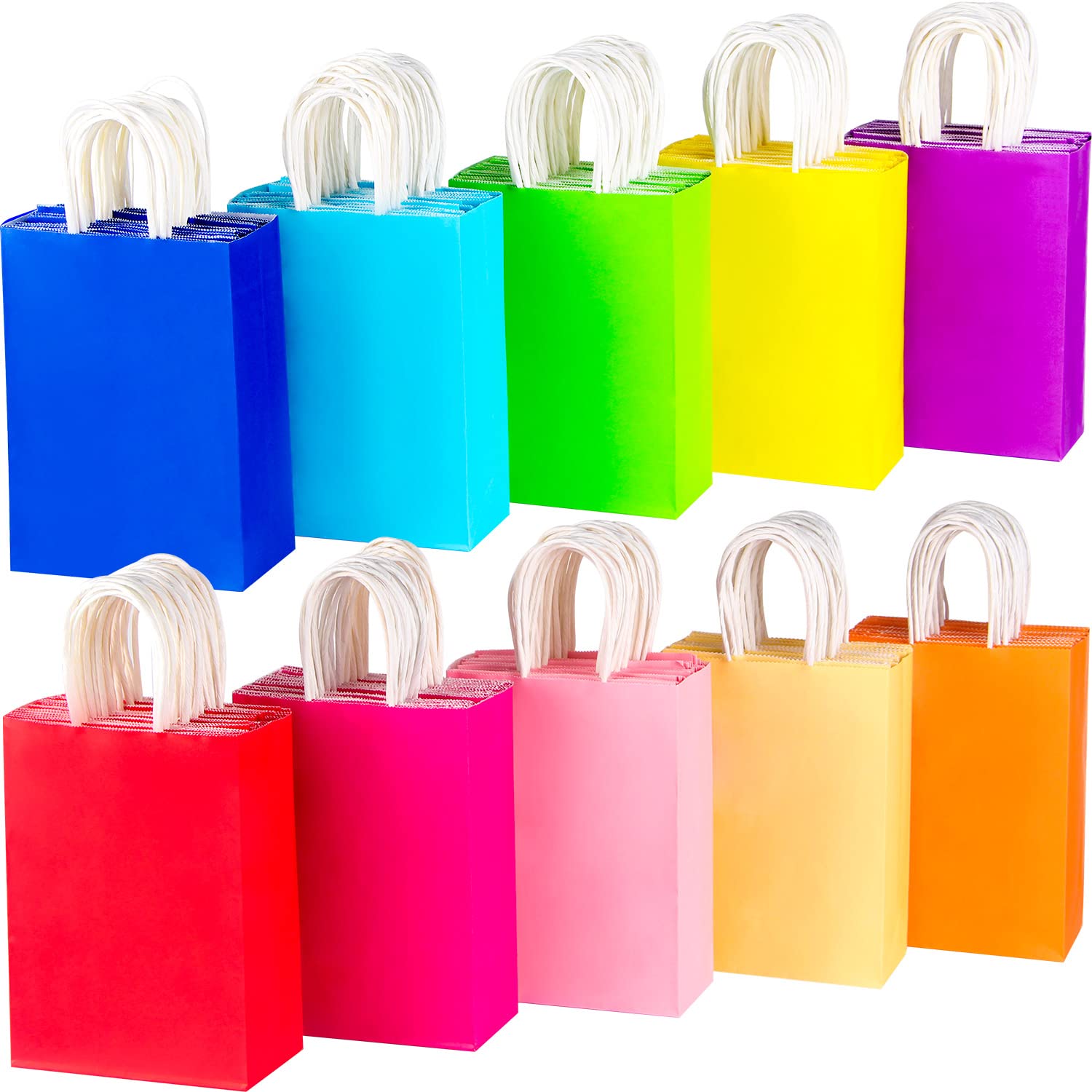 SPERPAND Lot de 100 sacs cadeaux en papier avec poignées, 22,1 cm, petits sacs à friandises, biscuits, collations, bonbons, sacs de fête pour anniversaire d'enfant, fête prénatale, Pâques, fête des