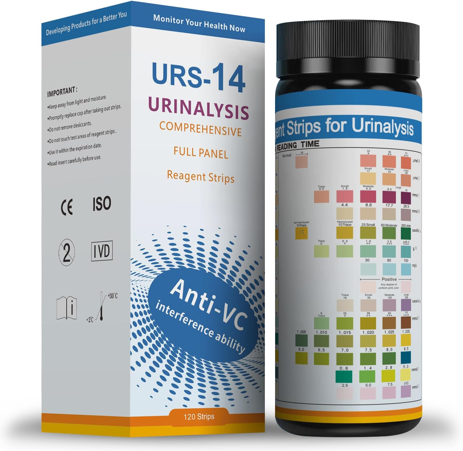 14-URS Reagent Test Strips (120 Strips) – Comprehensive Urinalysis for Home Use, Detecting PRO, BIL, KET, CRT +9 More with Reliable Results in 60 Seconds. Suitable for Men & Women.