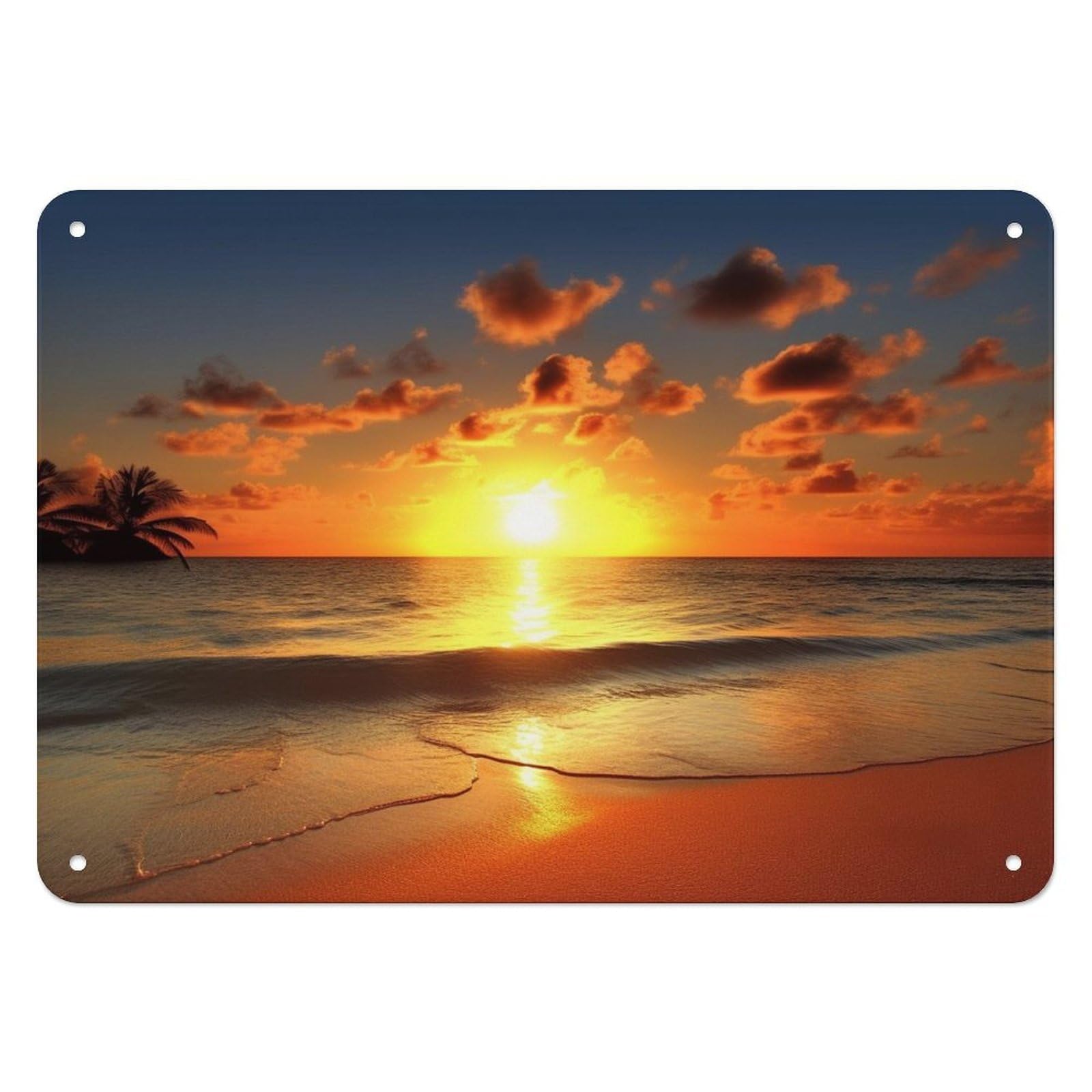 Fekiloot Style Beach Sunrise Wall Decor Iron Painting Metal Sign