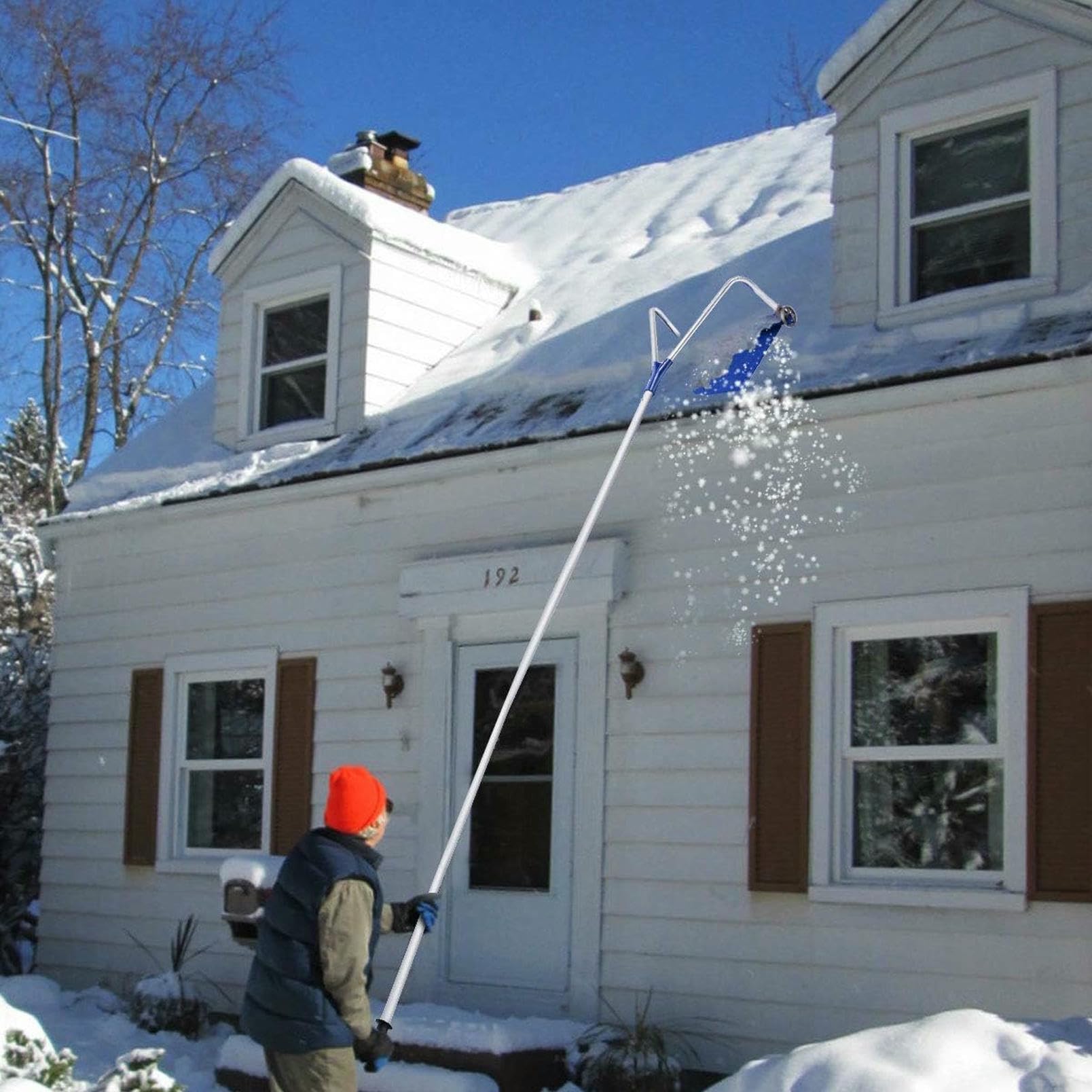 Rastrillo de techo para quitar nieve y escombros, herramienta de doble acción para nieve ligera y hojas de otoño, uso multitemporada