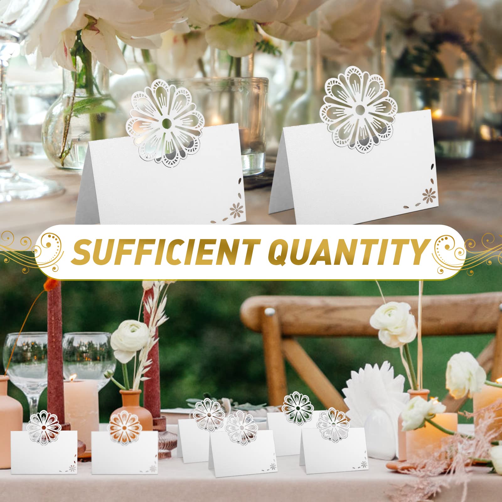 Segnaposto Matrimonio Eleganti - 50 Biglietti Perlati Per Tavola Con Design Fiore - Foto 7