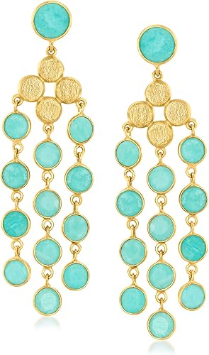 Ross-Simons Aretes de araña de amazonita en oro de 18 quilates sobre plata esterlina, Oro de 18 quilates sobre plata esterlina Tiendaita, Tiendaita