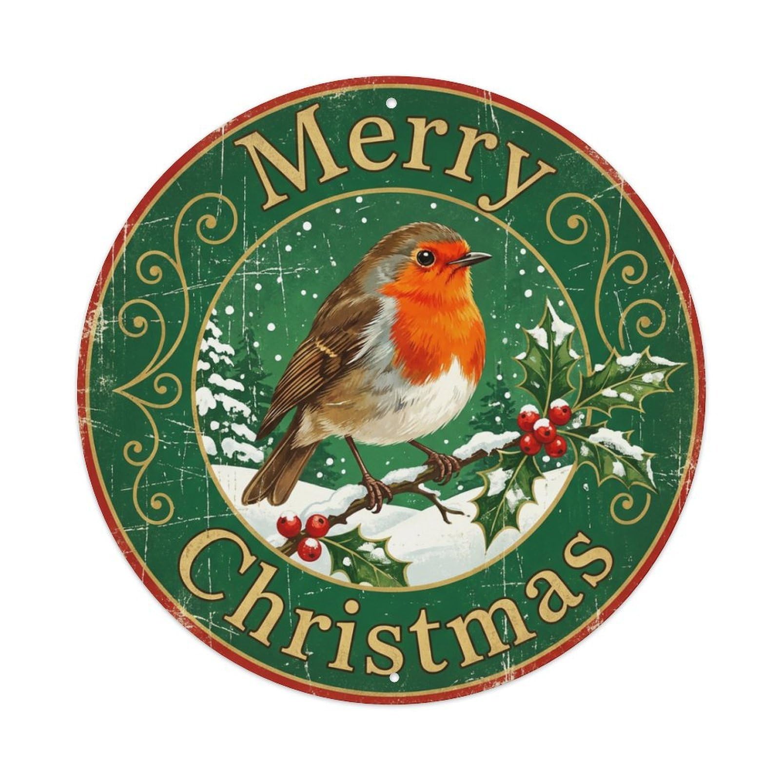 Merry Christmas Robin Redbreast Snow Metal Tin Sign