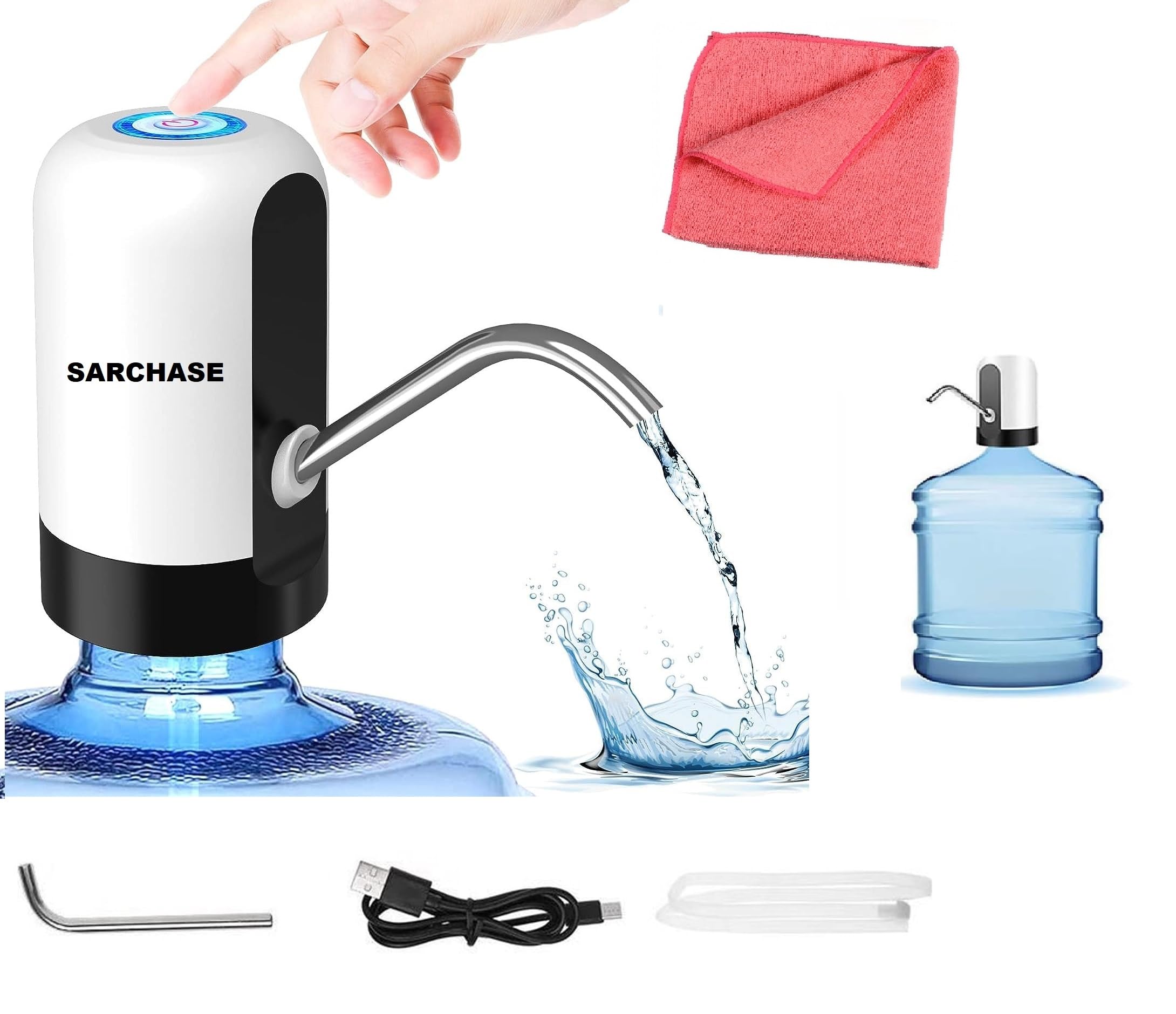 Sarchase Automatic Water Dispenser Pump with Cotton Cloth for 20 Litre Bottle | Portable Electric Water Pump | USB Charging | for Kitchen, Home, Office, Travel | Home and Kitchen Gadget | Home Gift (B0D57KR3W2) Amazon Price History, Amazon Price Tracker