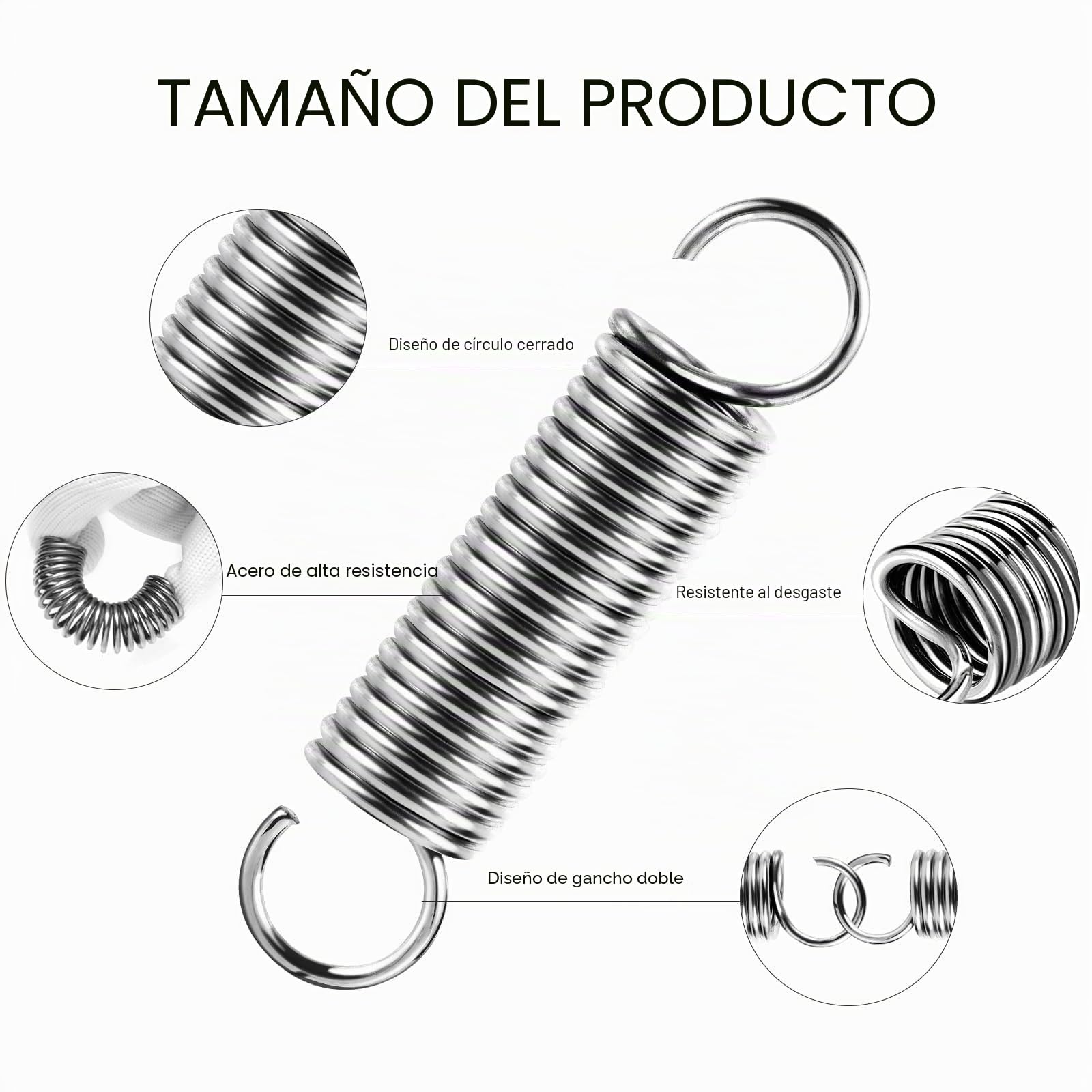 Muelles de Compresion 70x10x1.2mm Acero Inoxidable Doble Gancho 12 Piezas