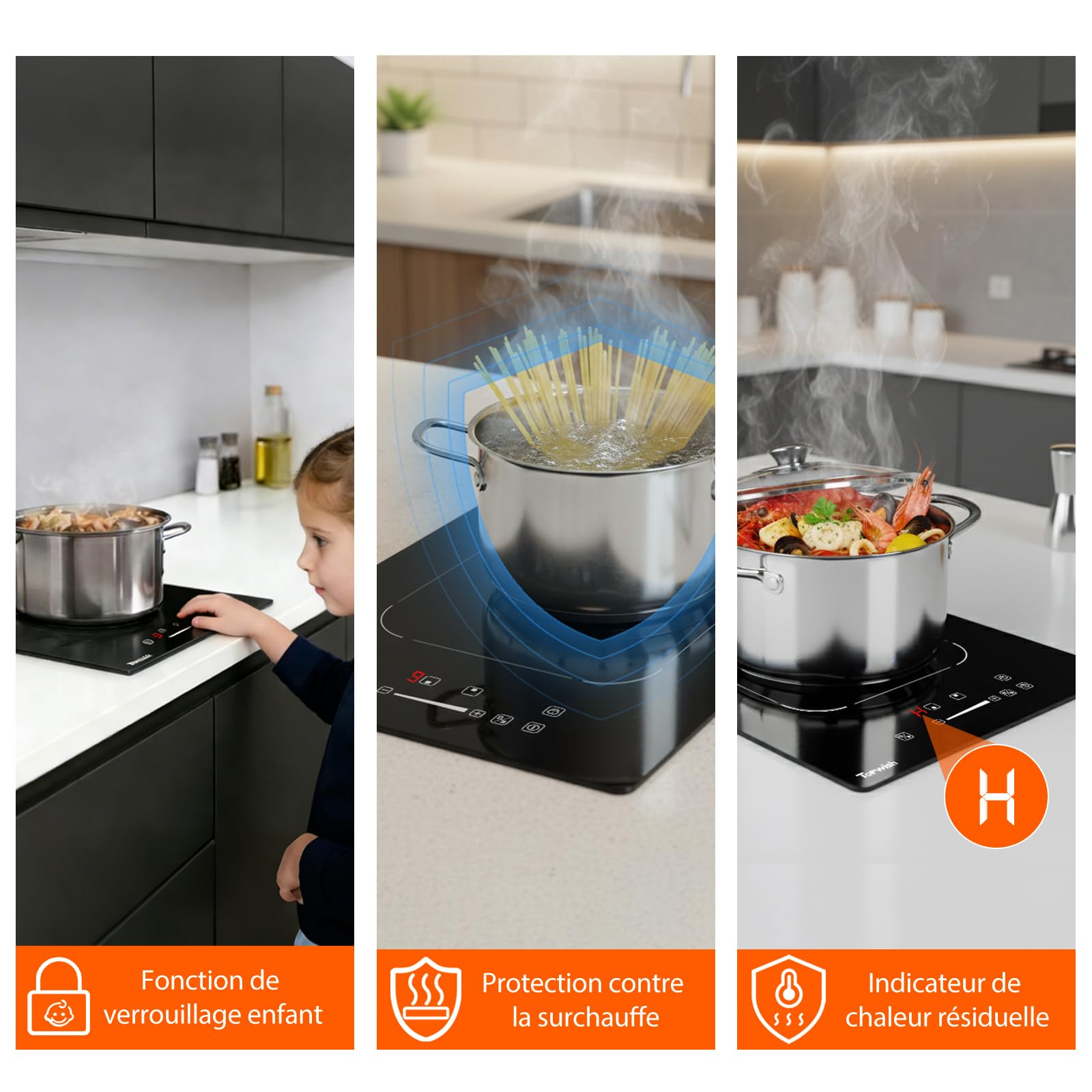 Topwish Plaque Induction 2 Feux, Plaque de cuisson induction zone flexibles