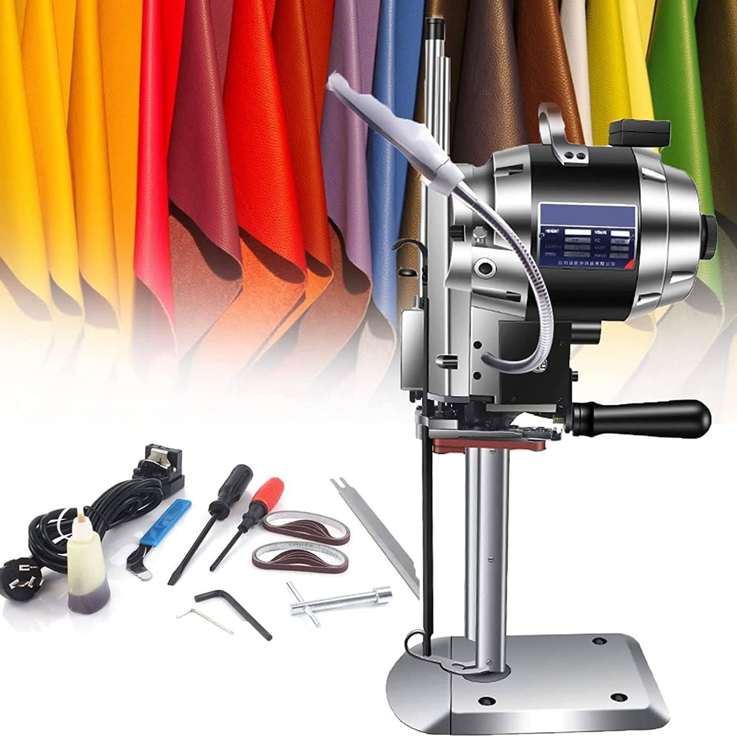 Vertical Electric Cloth Cutting Machine, Straight Knife Fabric Cutter,Vertical Straight Knife Electric Cloth Cutting Machine with LED Light,Automatic Sharpening Function for Fabric Leather Cloth 290mm