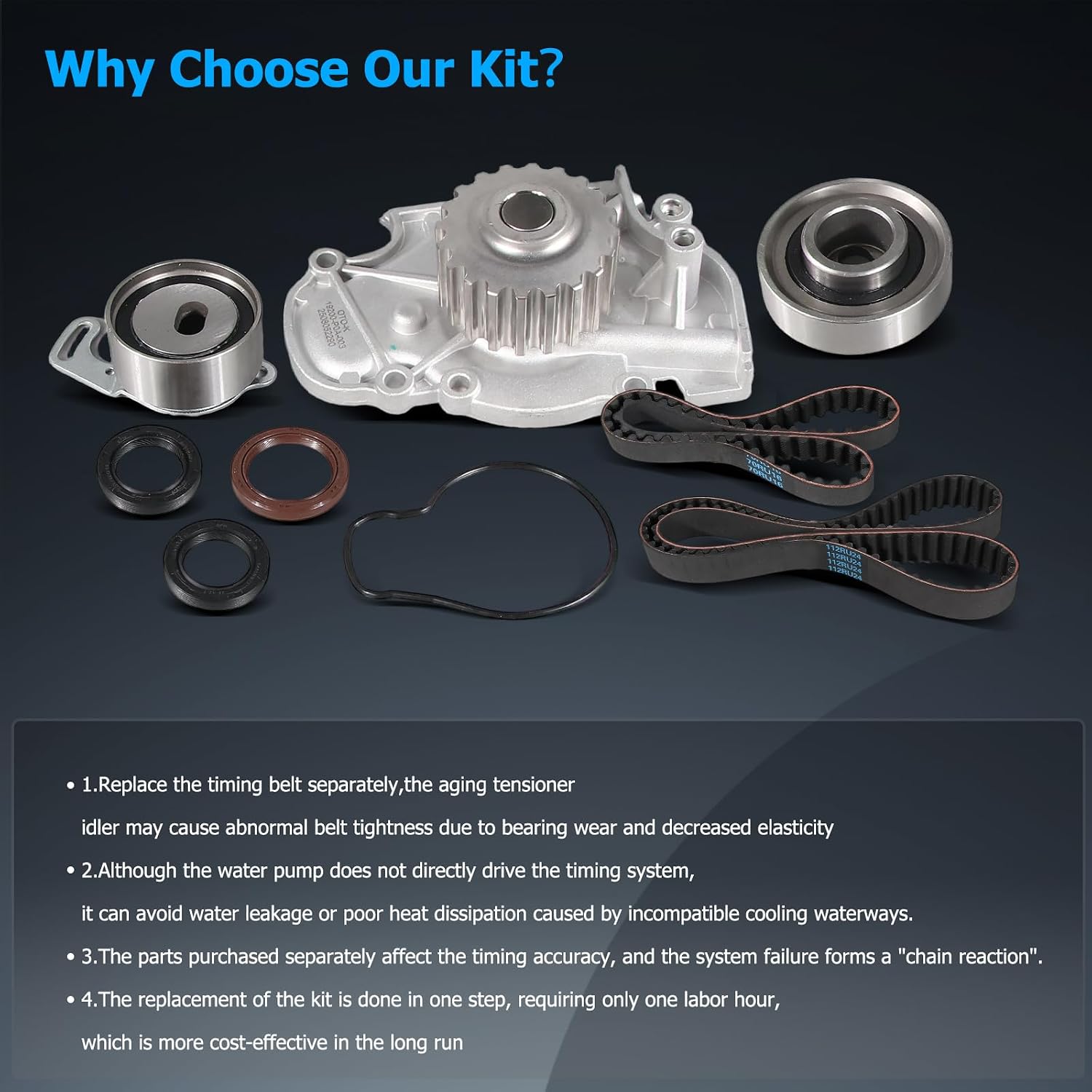 OTO-K Timing Belt Kit with Water Pump Compatible with Honda Accord 1994-2002,Odyssey 1998,Acura CL 1997-1999,Isuzu Oasis 1998-1999,2.2L 2.3L L4 SOHC,Replace #TCKWP244 TBK244 TBKWP244