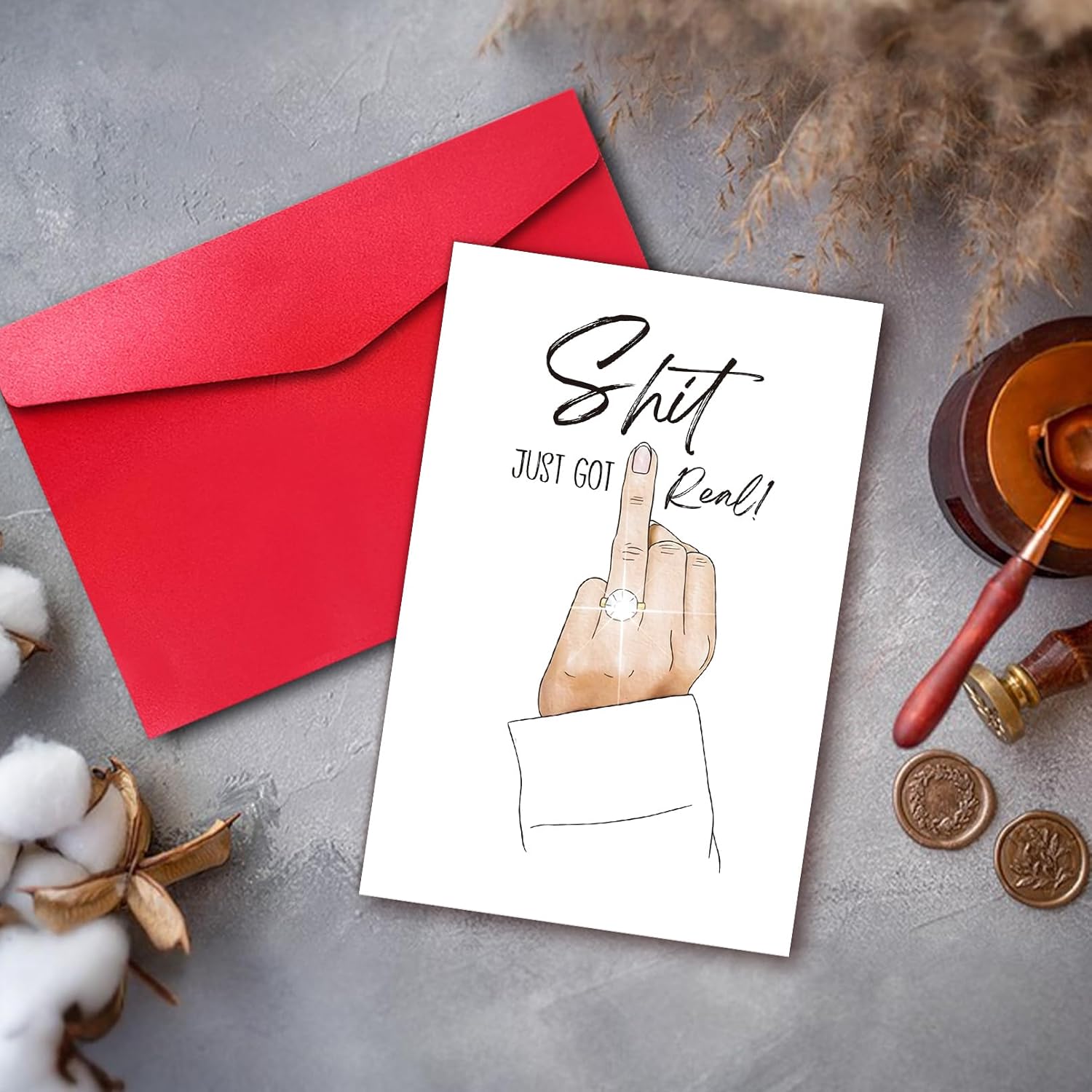 Engagement Card, Congrats Wedding Card, Engagement Gift for Women (Just Got Real) image 4 of 5 B0CQWPXMXK