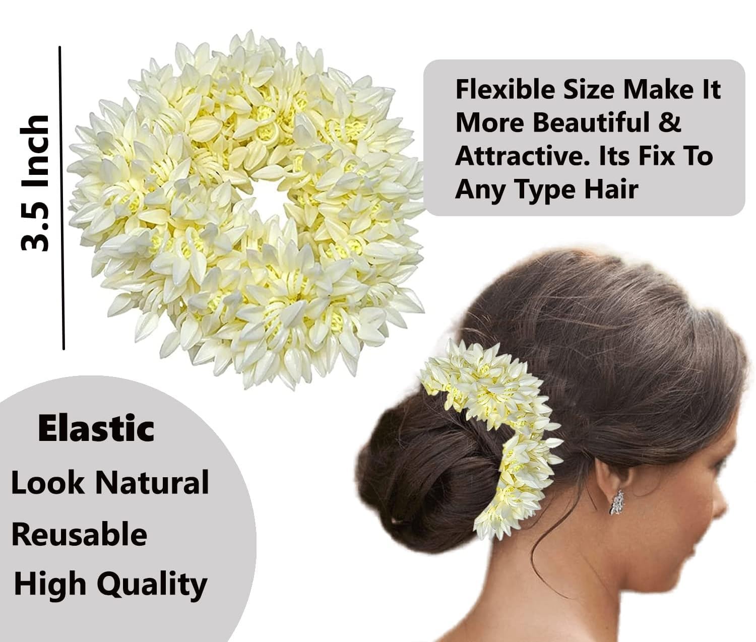 Generic S,S Store Mogra White Gajra Hair Accessories Gajra Rubber Band for Women (Pack of 1)(White) - Image 4
