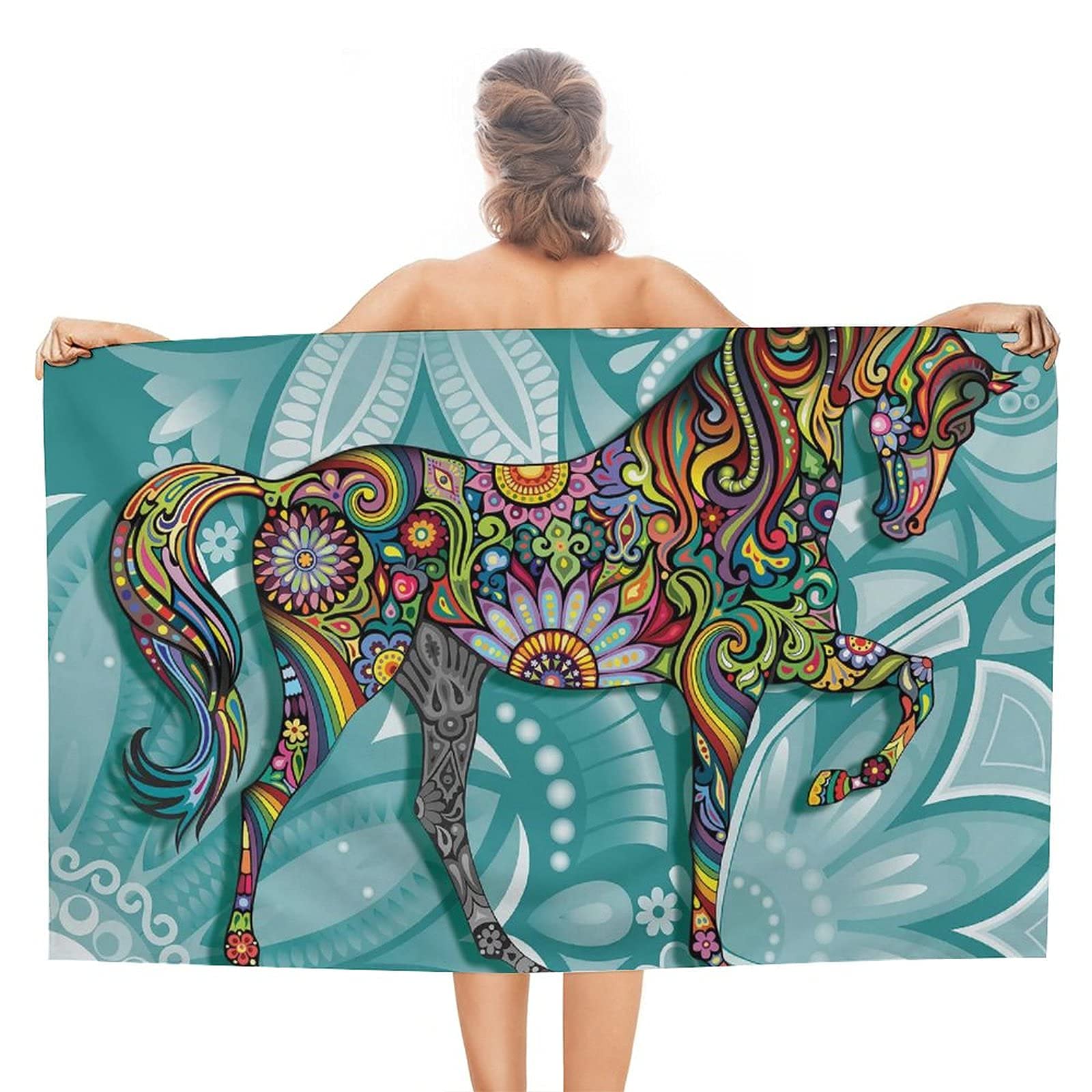 Lsjuee Horse Mandala Beach Towels for Adults Fast Dry Superfine Fiber Beach Towel Boys Kids for Swimming SPA Honeymoon Exercise or Training Cruise Tropical Vacations Hawaii Beach Pool 32INx52IN