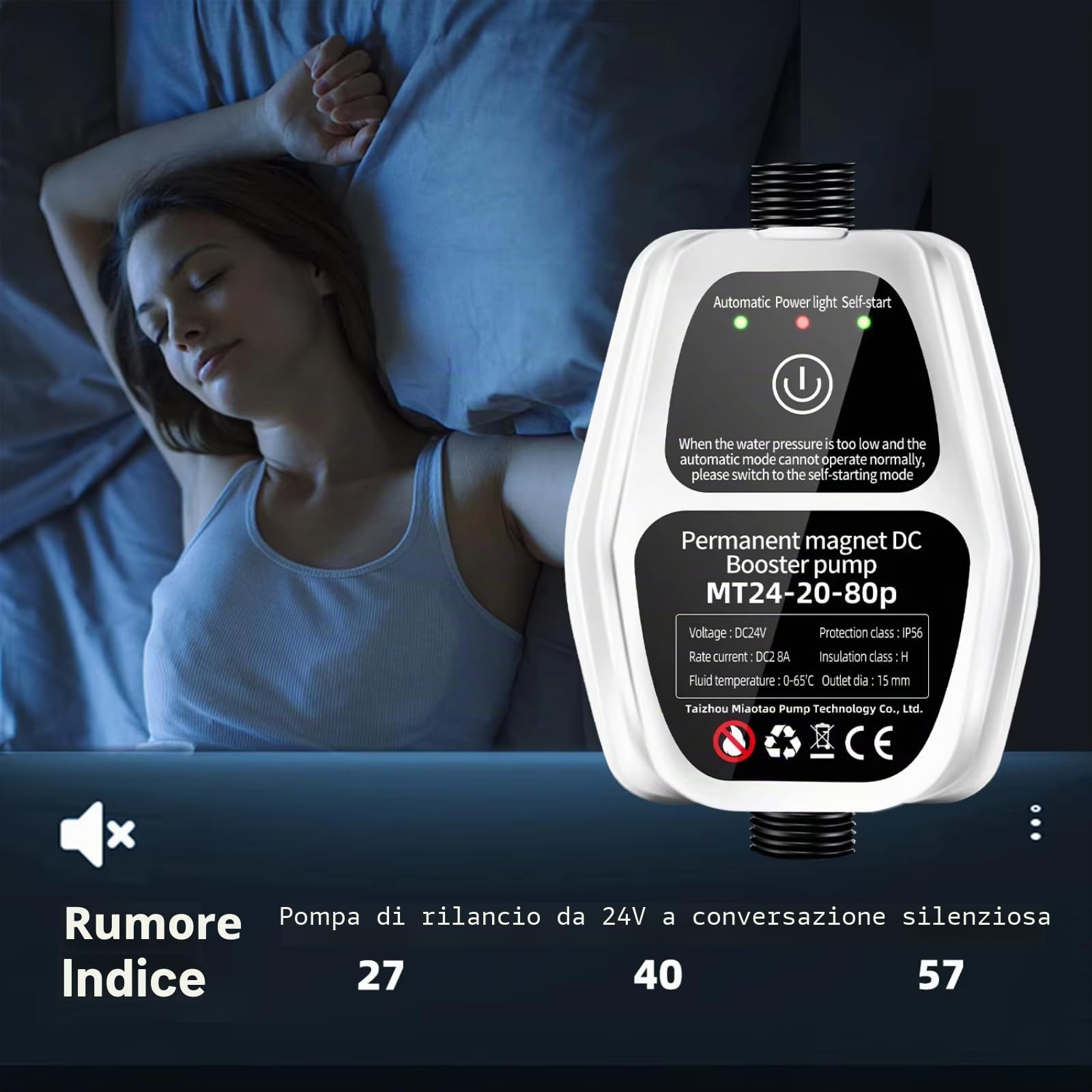 Pompa Booster Pressione Acqua Domestica, 100W 24V 25L Pompa di Aumento Pressione dell'Acqua silenziosa Completamente Automatica e con rilevamento Intelligente per Doccia Acqua Calda
