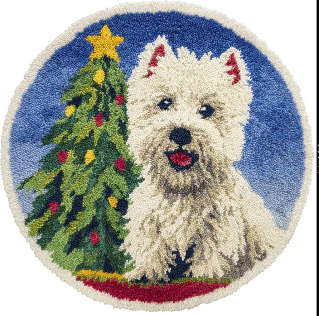 Round Latch Hook Rug Kits Terrier For Adults And Starter 50*50Cm