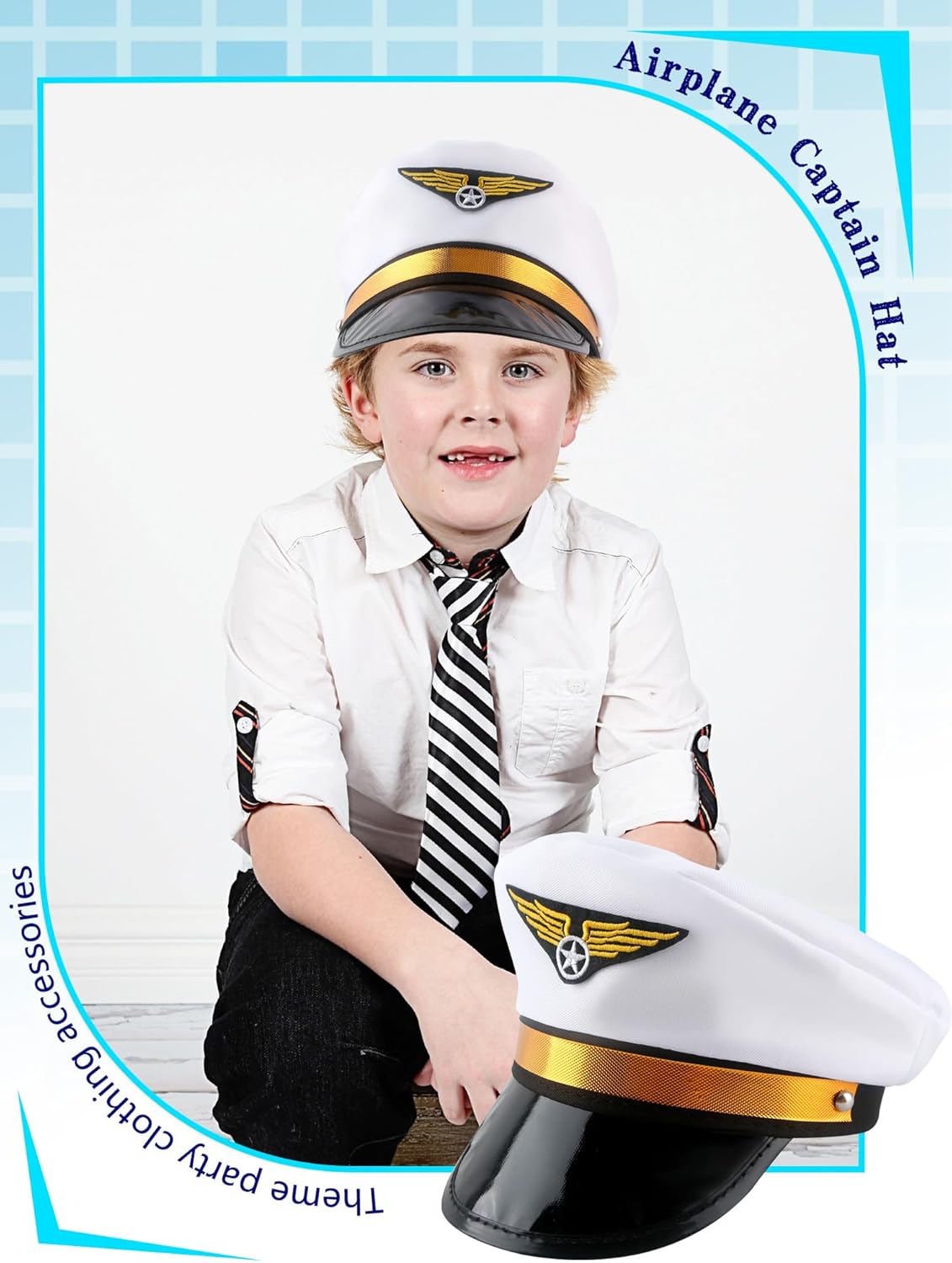 12 Pack Child Pilot Hats Adjustable Airplane Hats Airline Captain Cap for Kids Halloween Cosplay Party Dress up, 4 Colors - Image 3