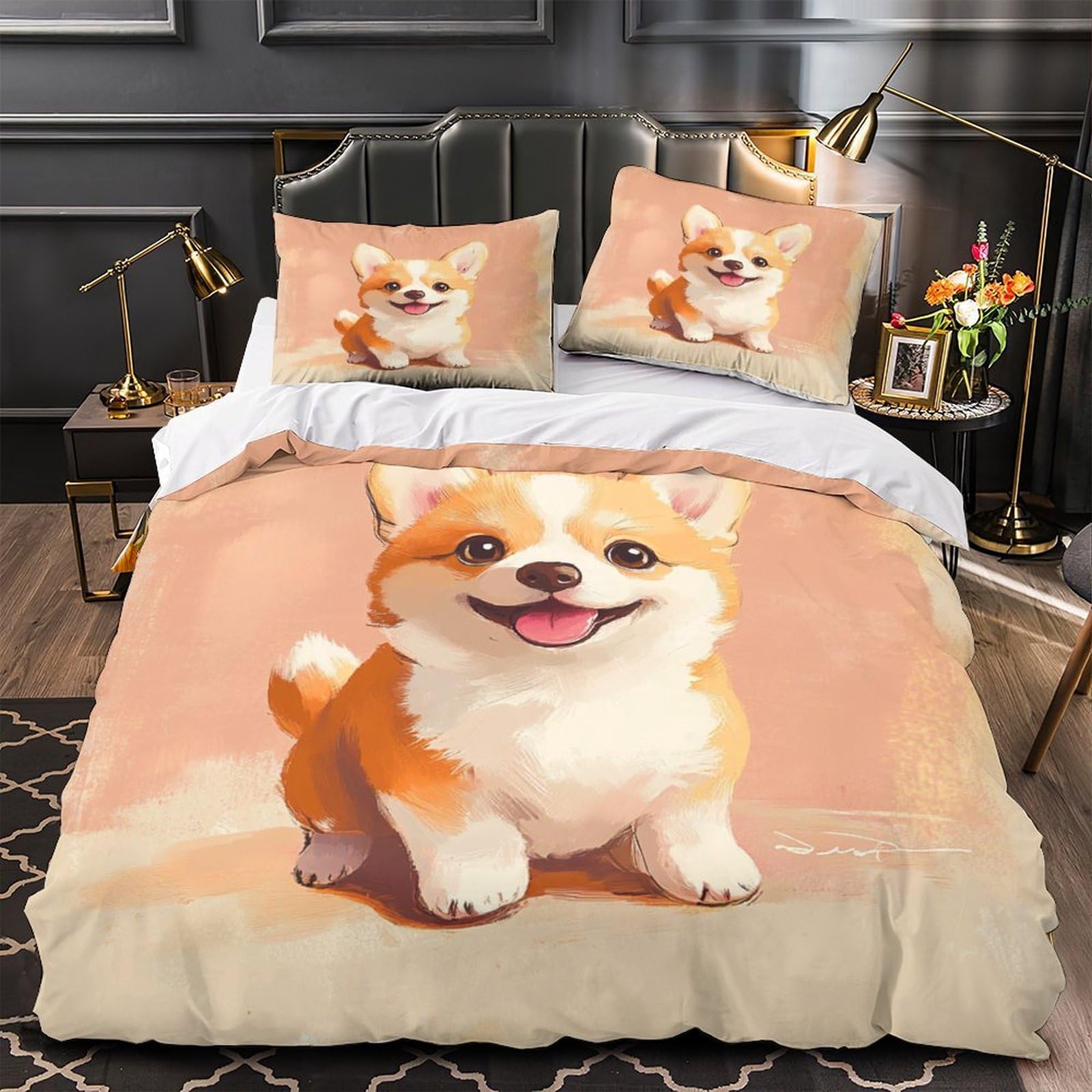 Housse de couette Corgi dessin animé pour créer une déco de chambre cocooning