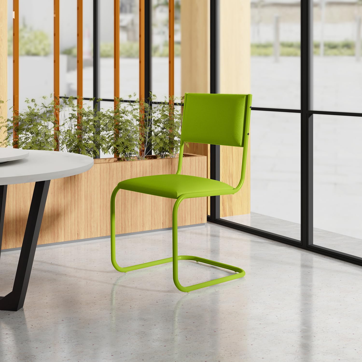 GODREJ INTERIO Vivid Ergonomic Leatherette Cantilever Chair for Work from Home/Multipurpose/Visitor/Study Chair, 1 Year Warranty, Heavy Duty Steel Frame, Pre-Assembled (1, Green, 43.5 * 87.5 cm)