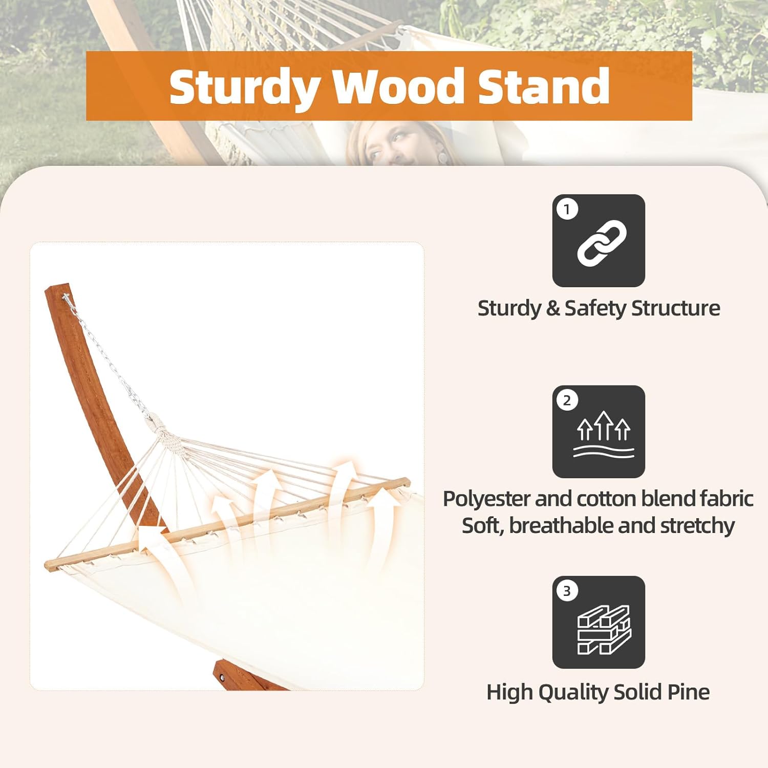 ECOTOUGE 12 FT Wooden Hammock with Stand for Single Person, Weather-Resistant, Certified Sustainable Hammock Bed for Backyard, Balcony, Porch(White)