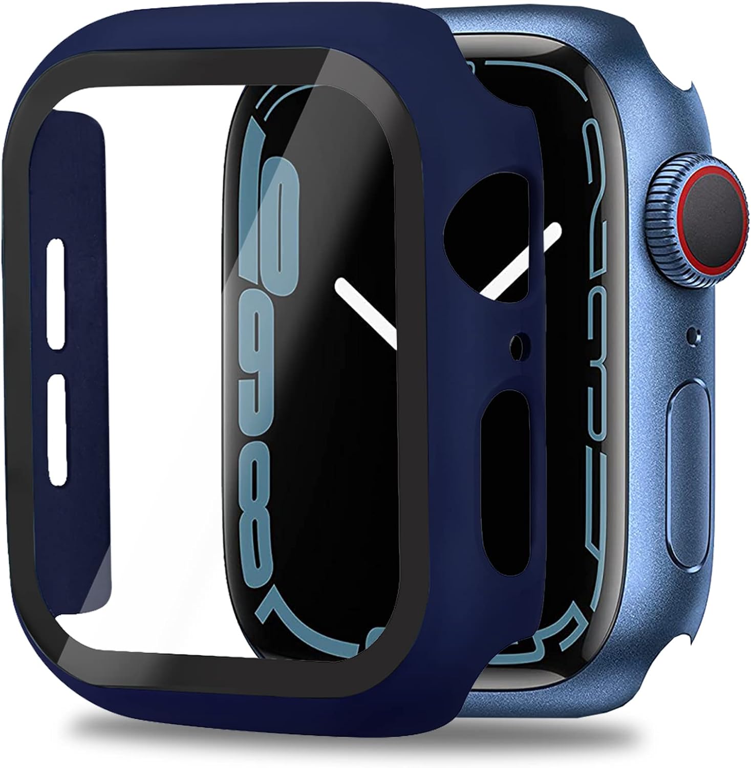 Miimall Compatible for Apple Watch 44mm Case Se 2022 Shell with Screen Protector Anti-Scratch Shockproof Hard PC and Tempered Glass Film Bumper Case for Apple Watch Series 6 Series 5 Series 4 SE(Blue)