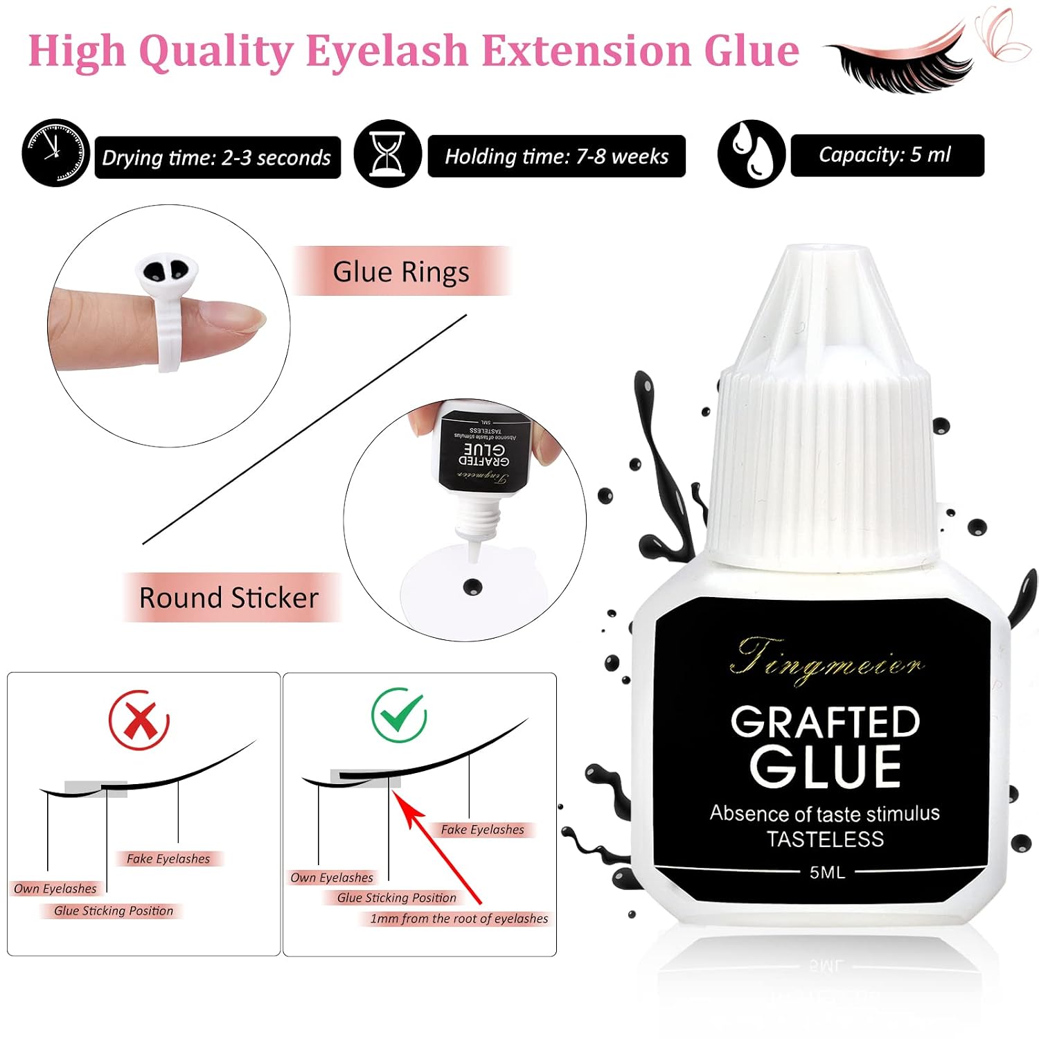 18 in 1 Eyelash Extension Kit, mcwdoit C Curl Eyelash False Lashes Strip Graft Glue Tweezers Kit Lint-free Eyelashes Under Patch Pad Eyelash Brush Cotton Swabs Cup Rings Bag Set