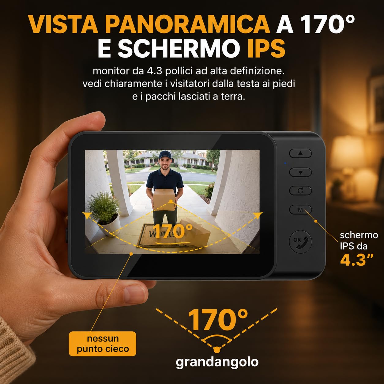 Winnes Videocitofono Senza Fili da Esterno 4,3” IPS Display 1080P,Video Campanello Batteria 4000mAh Obiettivo 170° IP65,Smart Spioncino Citofono con Telecamera&LED Visione Notturna,Senza WiFi/APP