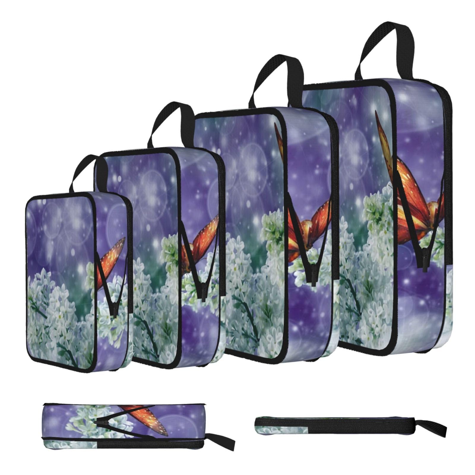 Esnaiuvcd Black Beautiful Butterflies Print 4 Set Compression Packing Cubes For Suitcases,Expandable Storage Bags Organizers