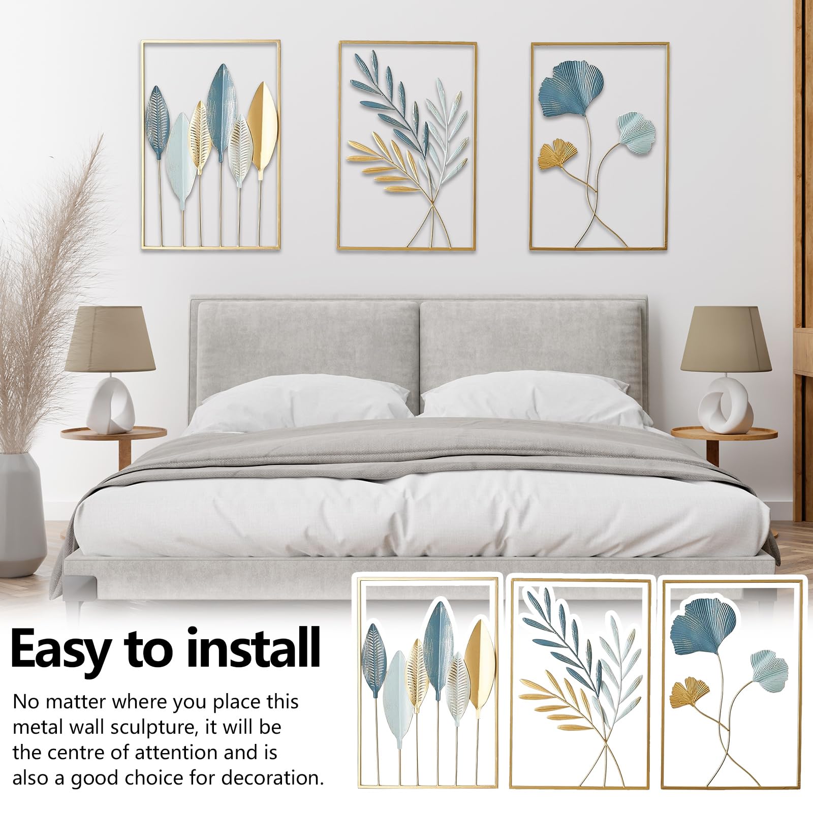 Decorazione da parete, 3 pezzi per soggiorno e camera da letto, in metallo, 43 x 30 cm