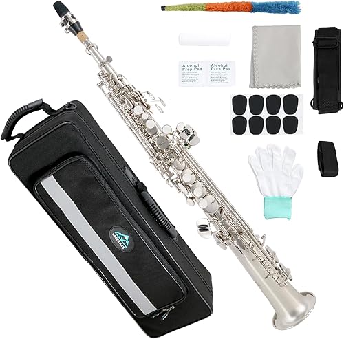 Miniatura 7 de EASTROCK Saxofón soprano curvado Bb Flat Blue Sax Instrumentos para principiantes intermedios con estuche de transporte, boquilla, almohadillas