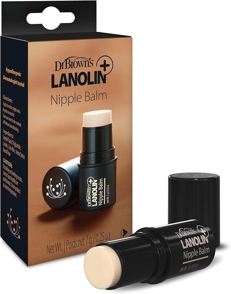 Dr. Brown's Lanolina + bálsamo para mamilos, pós-parto e amamentação essencial – acalma e protege os mamilos secos e rachados