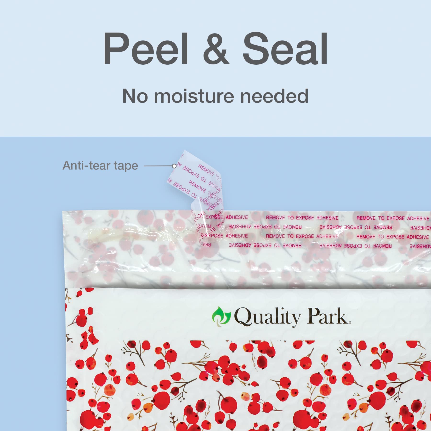 Quality Park Luftpolster-Versandtaschen, 21 x 27,9 cm, Weihnachtsversandumschläge, wasserabweisend, Poly-gepolsterte Umschläge, Beeren-Druck, 25 Stück (QUA85873)