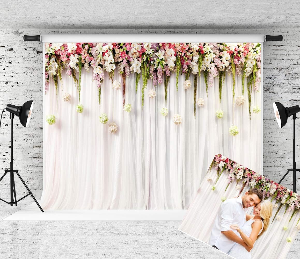 Little Lucky 7x5ft Pink Flowers Wedding Photography Background Baby Birthday Party Decor Backdrop for Photo Booth Studio Prop