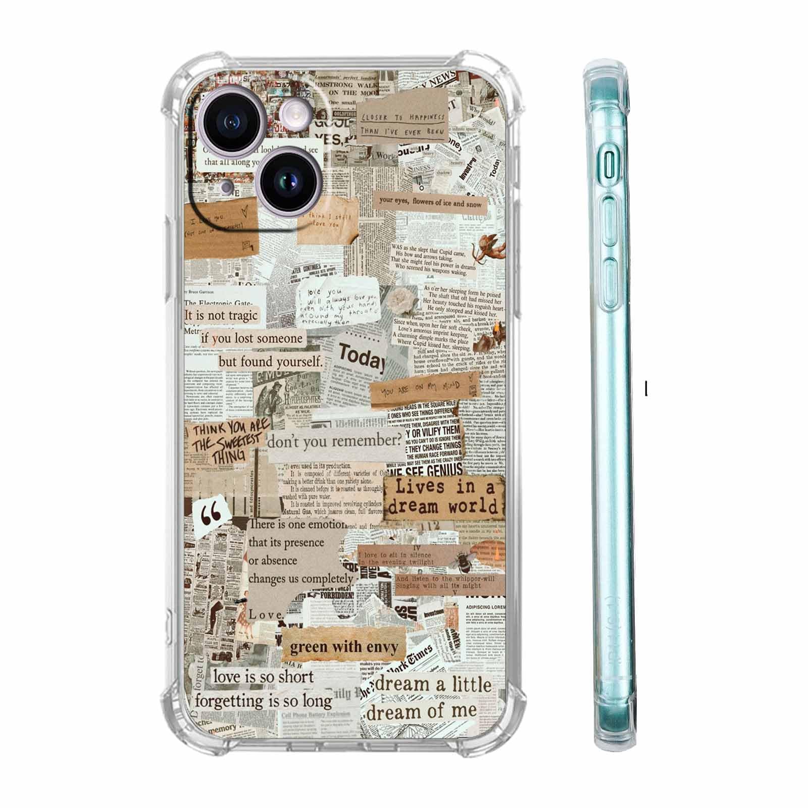 malegaon Old Newspaper Collage Case for iPhone 15,Aesthetic Vintage Retro Pattern,Soft TPU Full Cover Case for iPhone 15