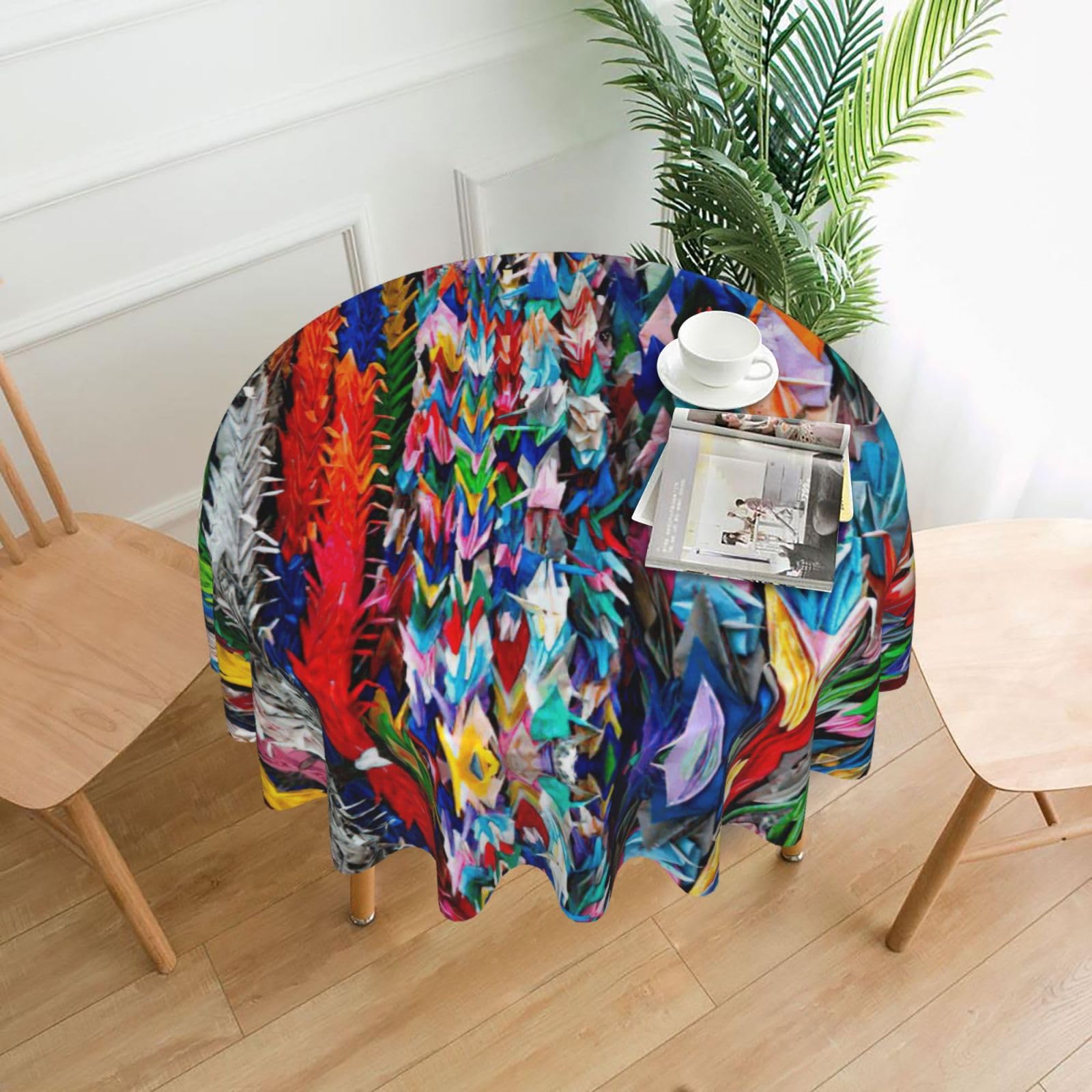 Zcmkjlg Origami Multicolor Papercraft Cranes Print Quick Ship Round Tablecloth 60in Polyester Washable Cover for Dining Room