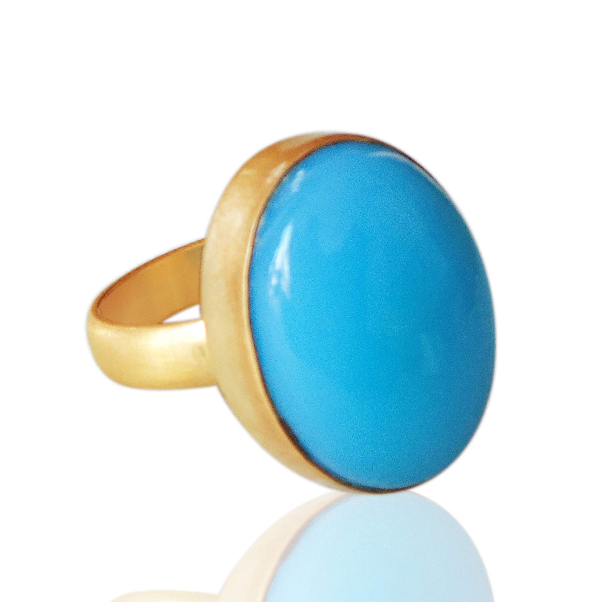 Bhagat Jewels22k Yellow Gold Vermeil Blue Chalcedony Gemstone Stackable Ring for Mom Birthday Gift
