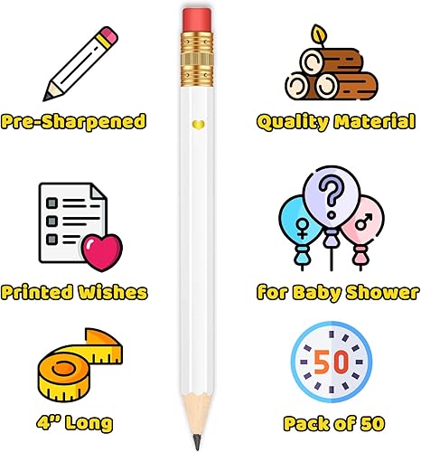 Miniatura 3 de Vusnud 50 piezas - Lápices de media punta afilados para baby shower con gomas, lápices preafilados para juegos de baby shower, 10 centímetros