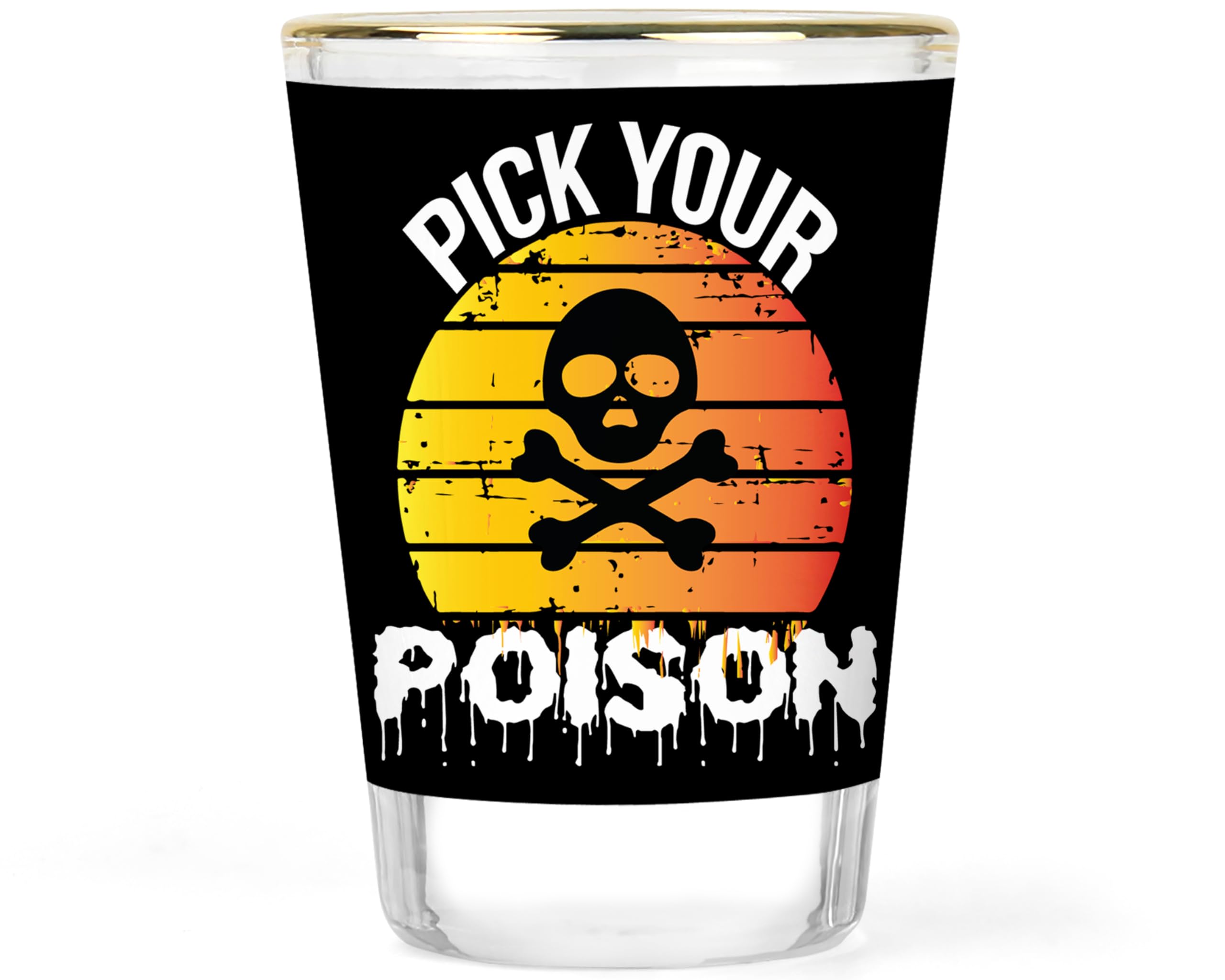 PICK YOUR POISON SHOT GLASSES UNIQUE FUN THEMED PARTY GIFT COLLECTIBLE COOL FOR PARTIES FUNNY QUIRKY DECORATIVE GIFTS COLLECTORS HOLIDAY GLASS COLLECTION SPOOKY CREATIVE ENTERTAINING PREMIUM DESIGNER