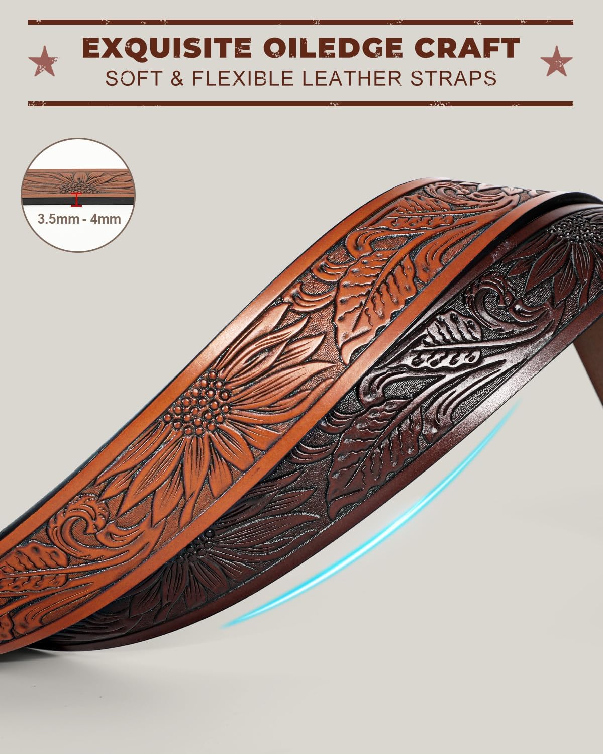 BELTROAD 2 Pack Western Leather Belt Strap for Men Women Cowboy Cowgirl Leather Mens Belts for Jeans Gift Belt without Buckle - Image 4