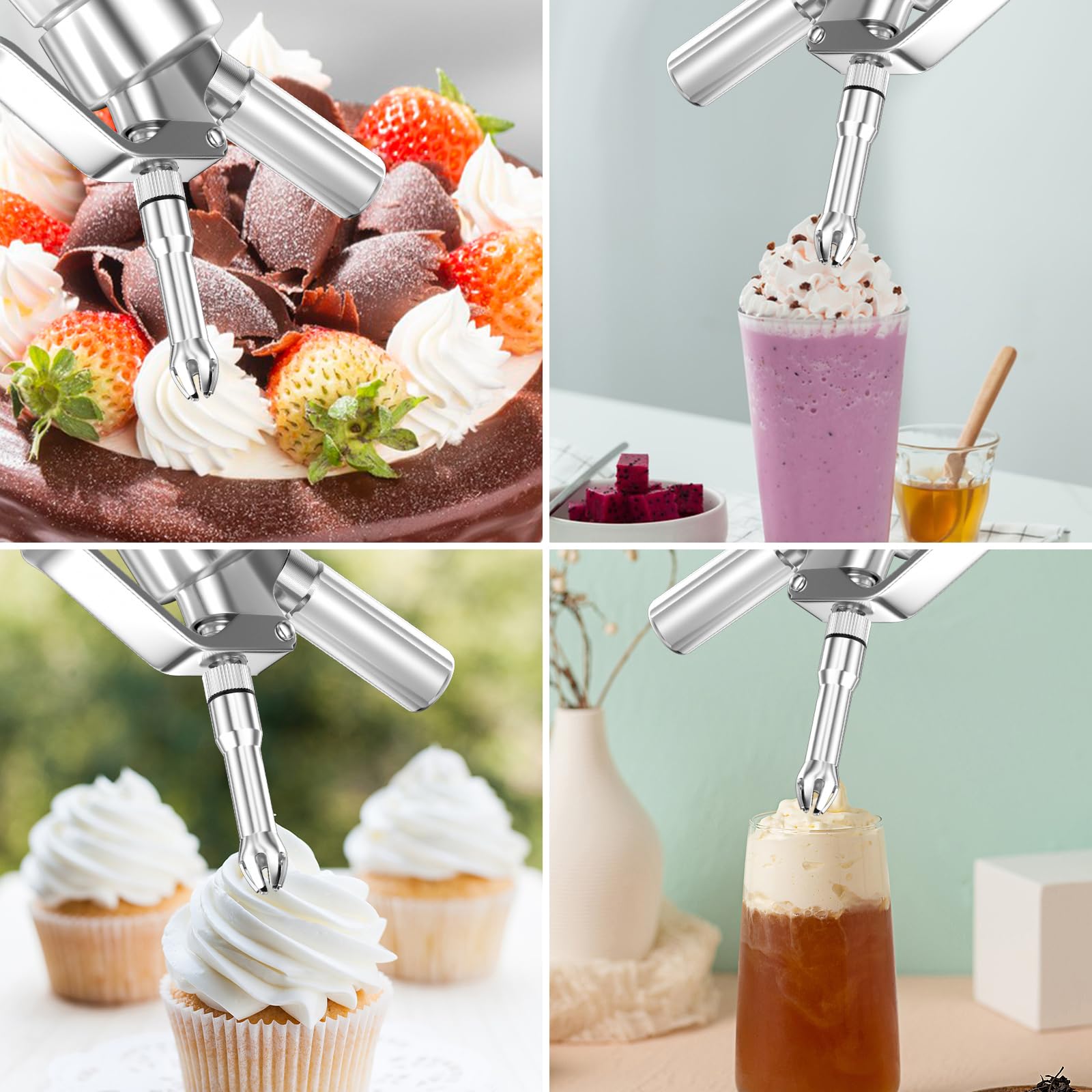 Newaner 500ml Sifone Panna Montata, sifon da Casa e Cucina Alluminio con 3 Ugelli in Acciaio Inox e 1 Spazzola da Pulizza, per Decorazione Torte di Compleanno Pasticceria Panna Gelato e Dessert