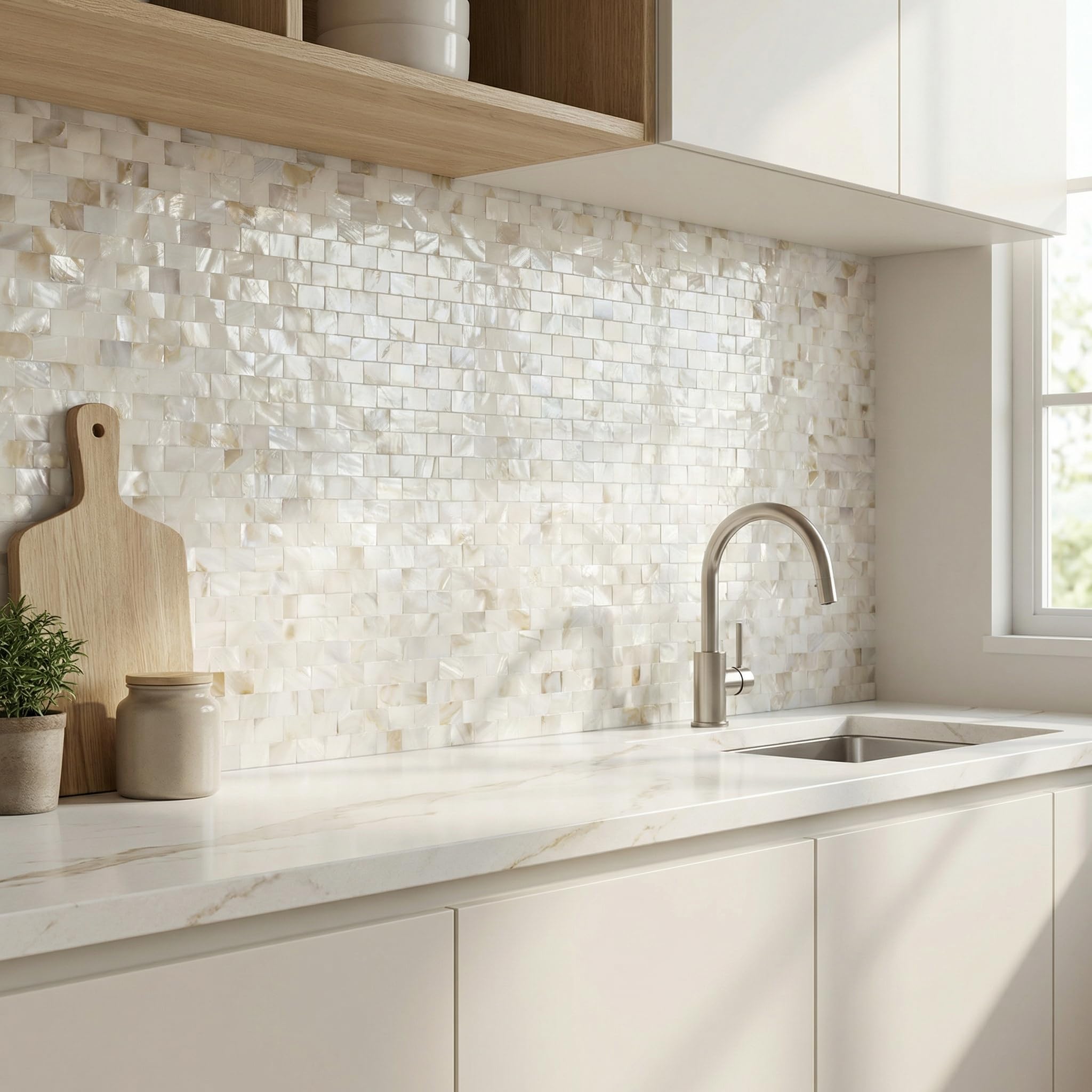 Snapklik.com : 10 - Sheet Pearl Shells Tile Peel And Stick Backsplash ...