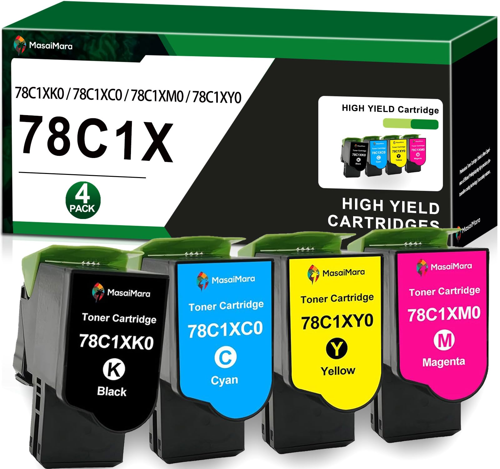 MasaiMara High Capacity 78C1X 78C1XK0 78C1XC0 78C1XM0 78C1XY0 Toner Cartridge for Lexmark CS421 CS421H CX421 CS421DN CX421ADN CS521 CS521DN CX522