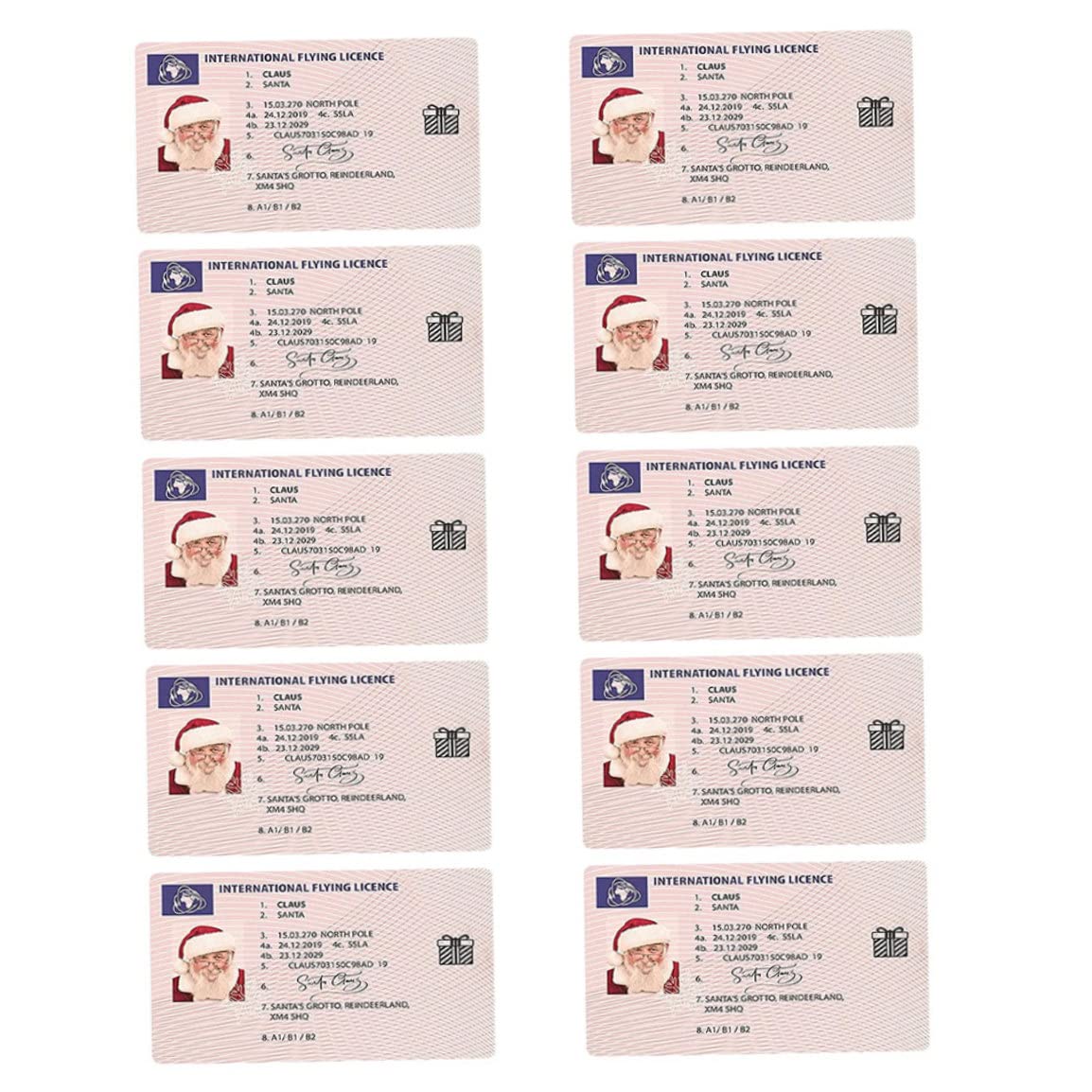 Fkngcp Style3 Santa Claus Flying License Christmas Lost Flying Driving Licence For Xmas Ornament 10Pcs Claus