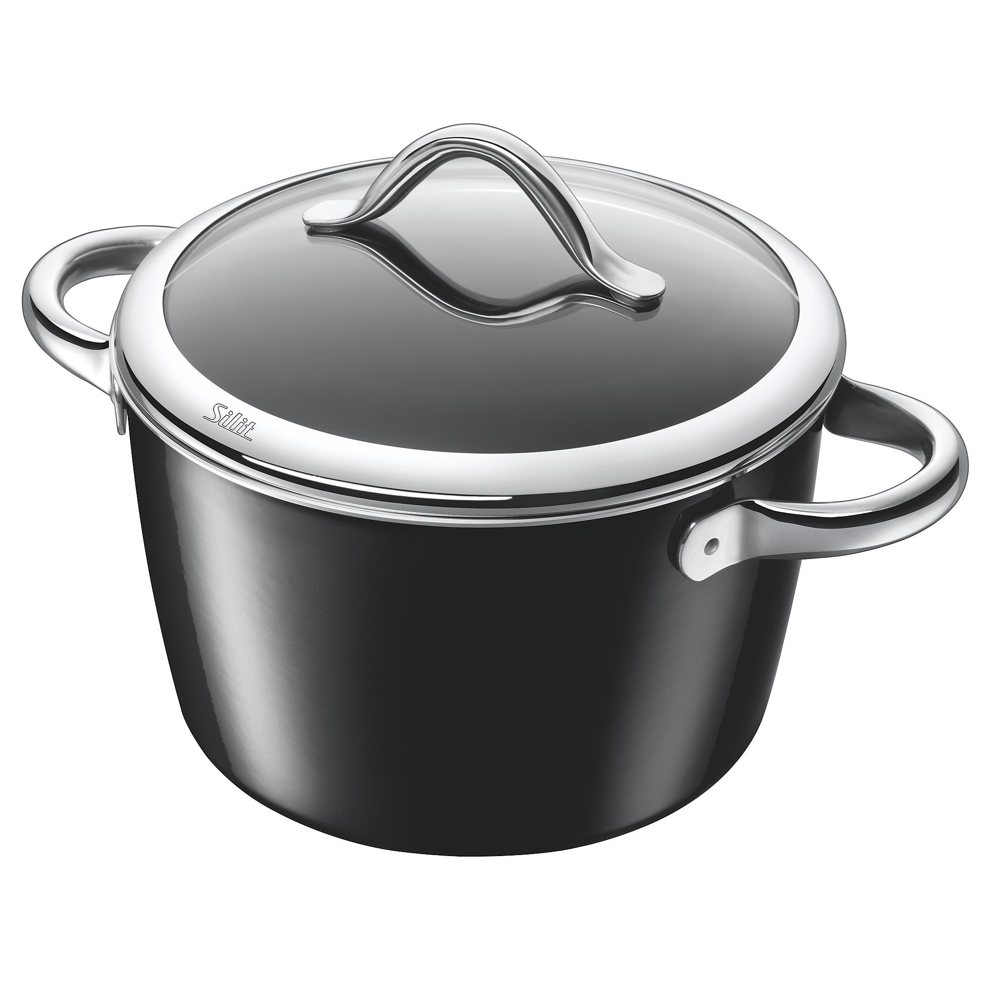Silit Vitaliano Nero garnek do gotowania, duży 22 cm, szklana pokrywka, garnek do mięsa, indukcja 4,7 l, ceramika funkcyjna Silargan, czarny