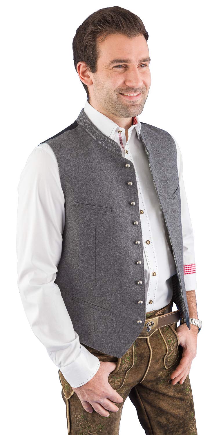 Hammerschmid Trachtenweste Max grau ohne Ärmel, klassische Lodenweste für Herren, elegantes Gilet für Männer