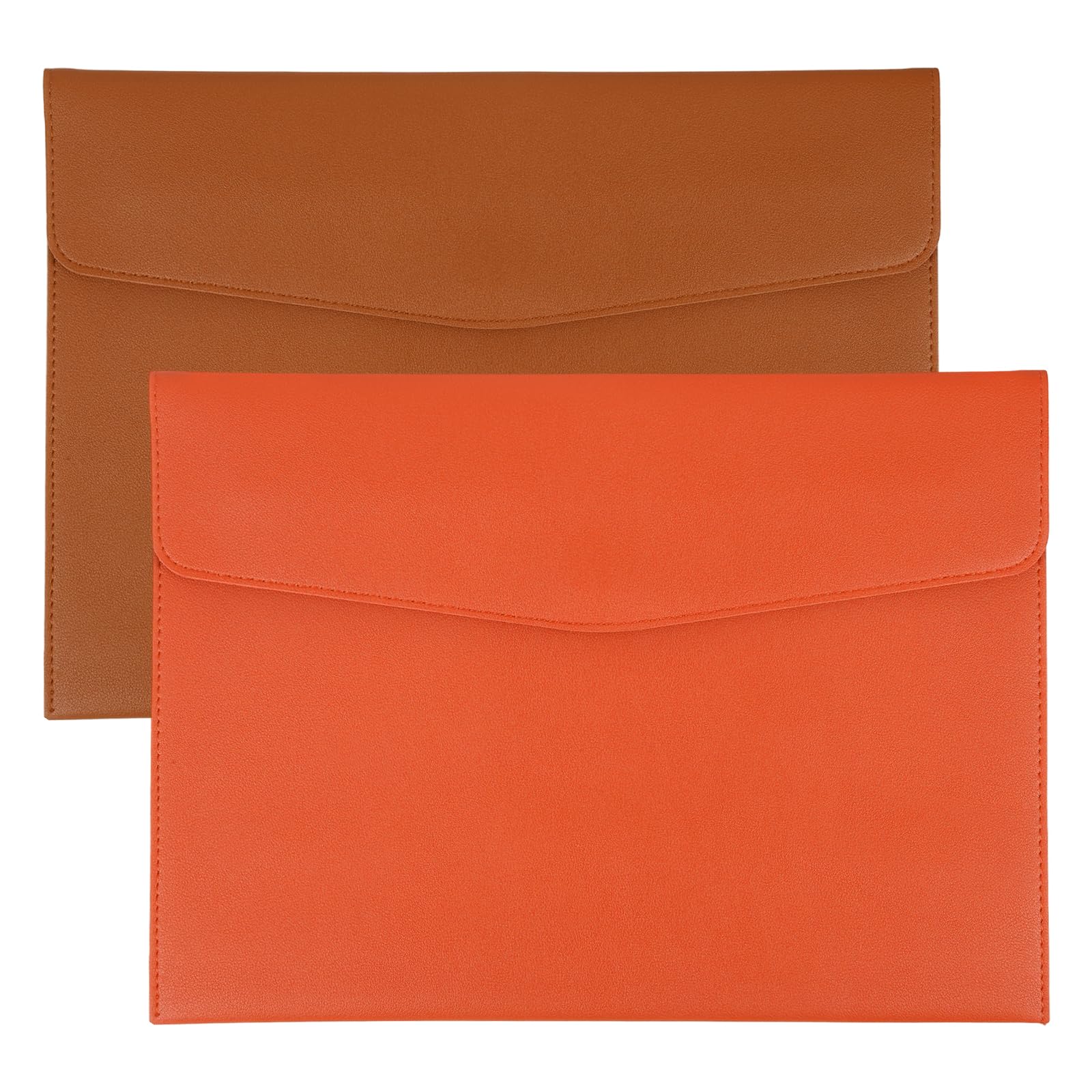 PATIKIL 2Pcs PU Leather A4 File Folder, Document Holder Envelope Waterproof Napa Texture Filing Organizer Portfolio Folder Case with Magnetic Snap Closure for Home Office, Brown, Orange